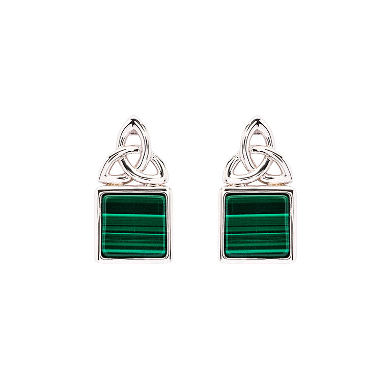 Green Malachite Trinity Knot Sterling Silver Earrings for Women | Celtic Jewelry, Irish Knot Dangle Earrings | Perfect for St. Patrick's Day, Weddings & Gifts