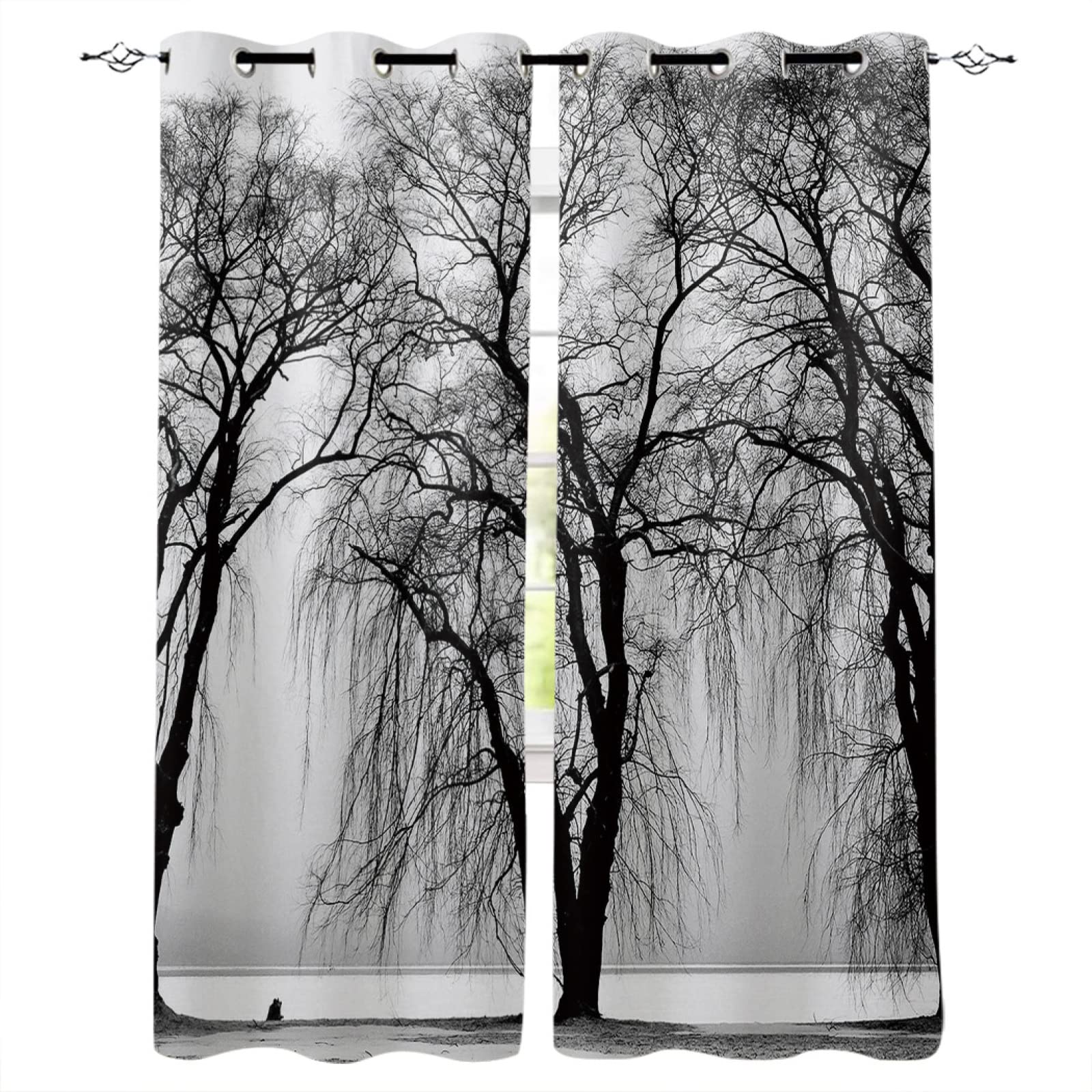 Gray Trees Blackout Curtains - Thermal Insulated Grommet Window Panels for Bedroom & Living Room | 108x84 Inch | Tree Branch Art Design for Privacy, Light Blocking & Energy Efficiency