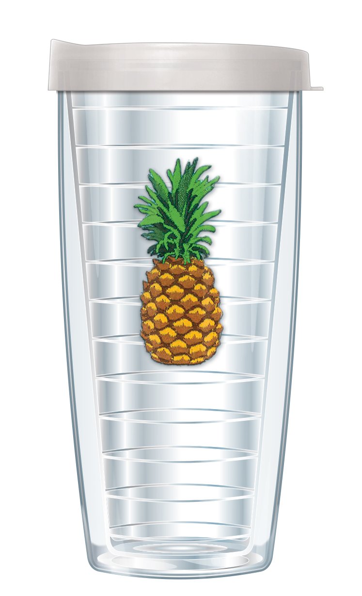 16 Oz Pineapple Design Insulated Tumbler with Clear Lid - Perfect for Travel, Beach, and Summer Drinks