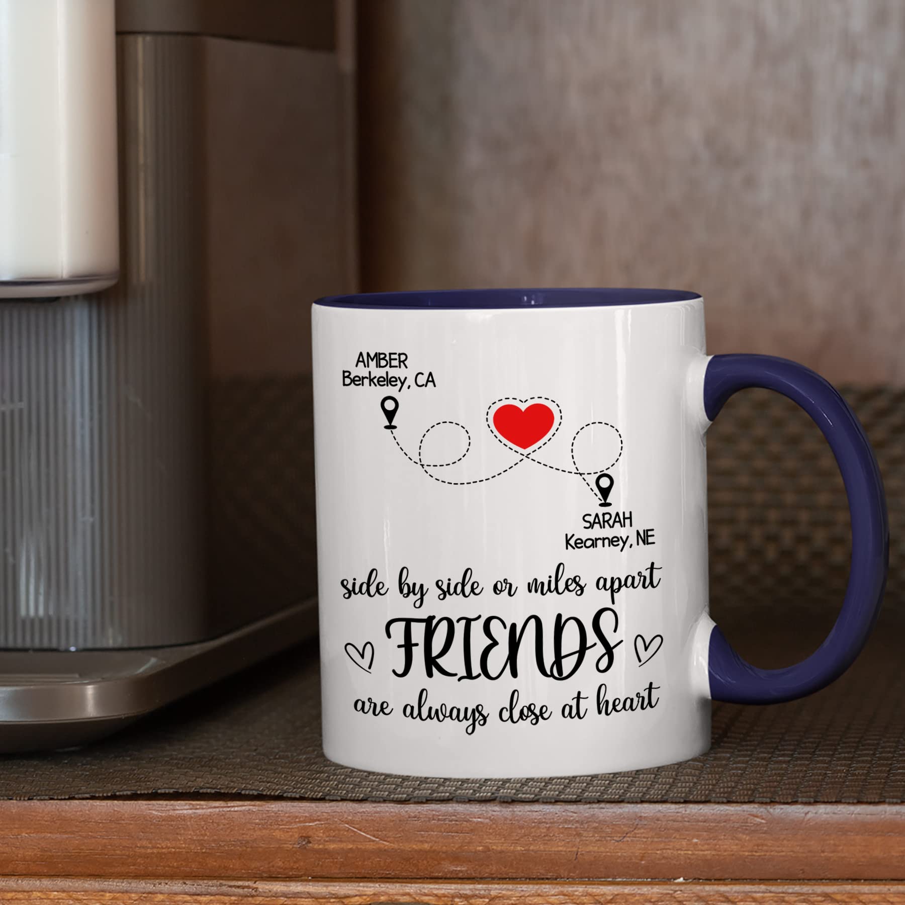 Personalized Best Friend Coffee Mug for Women - Custom Name & Address 11oz Ceramic Cup - Unique BFF Gifts for Long Distance Friendship, Sister Soulmates - Perfect for Coffee, Tea & Hot Chocolate at Home/Office