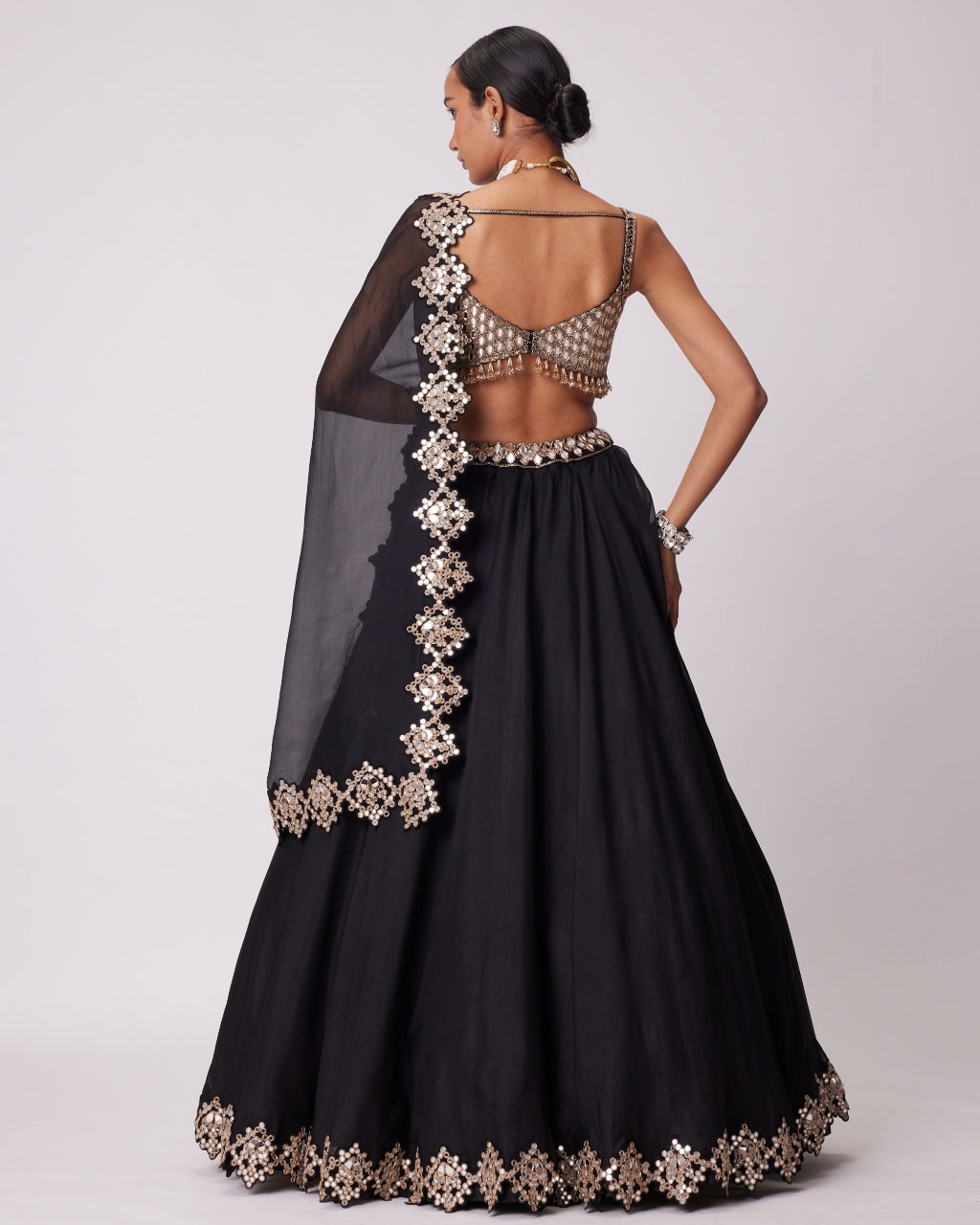 Elegant Black Organza Lehenga Set for Women - Traditional Indian Bridal Wear for Weddings, Festivals & Special Occasions