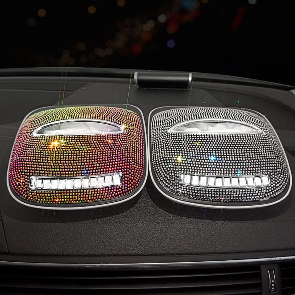 Multifunctional Car Tissue Holder with Rhinestone Dispenser & Luminous Parking Card - Glitter Napkin Holder for Most Vehicles | Perfect for Road Trips, Daily Commutes & Car Organization