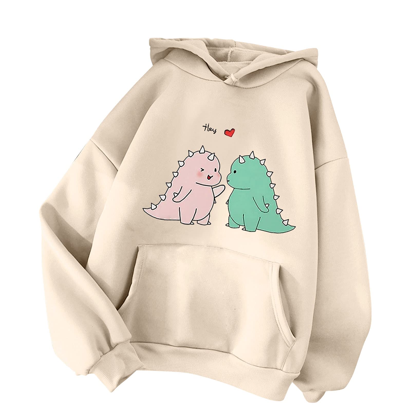 **Women's Cute Dinosaur Hoodie - Long Sleeve Cartoon Print Pullover Sweatshirt for Teens & Girls | Casual Outfit, Streetwear, Loungewear**