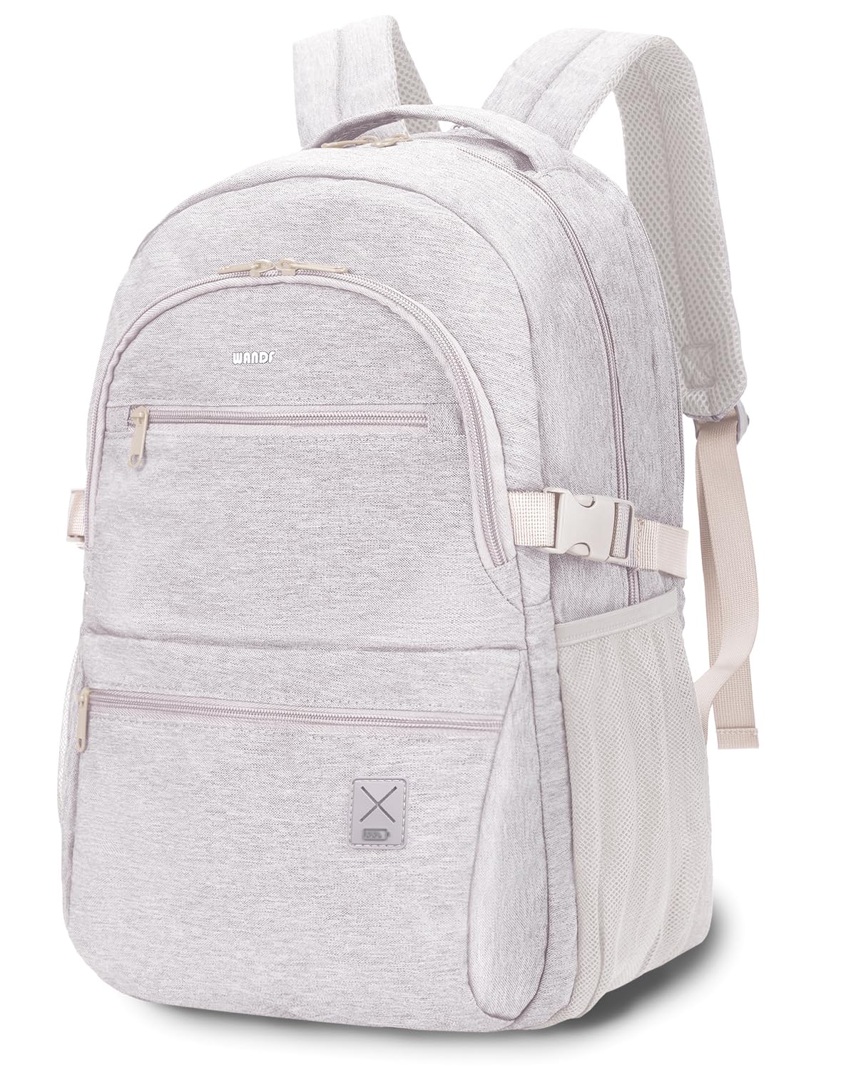 WANDF 15.6 Inch Travel Laptop Backpack with USB Charging Port - Water Resistant Airline Approved Business Backpack for Women & Men - Perfect for Work, School, Commuting & Business Trips (Beige)