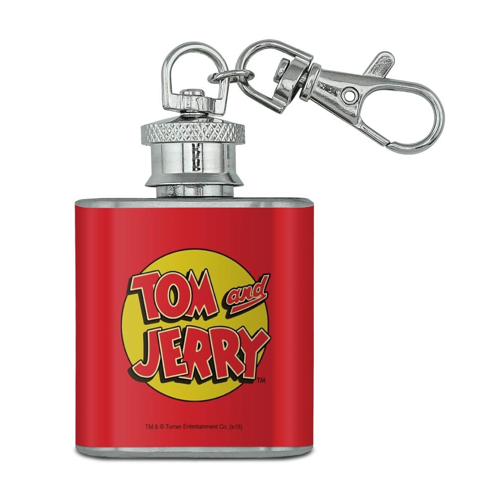 Tom and Jerry Logo Stainless Steel 1oz Mini Flask Keychain - Perfect for Parties, Gifts, and Outdoor Adventures