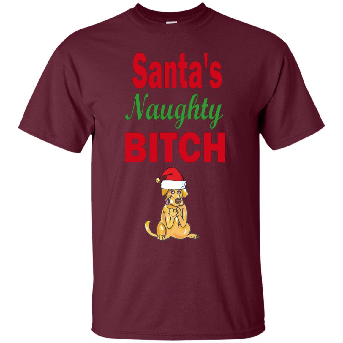 Santa's Naughty Bitch Cotton T-Shirt | Funny Christmas Party Outfit | WineyBitches.co | Perfect for Holiday Gatherings & Ugly Sweater Parties