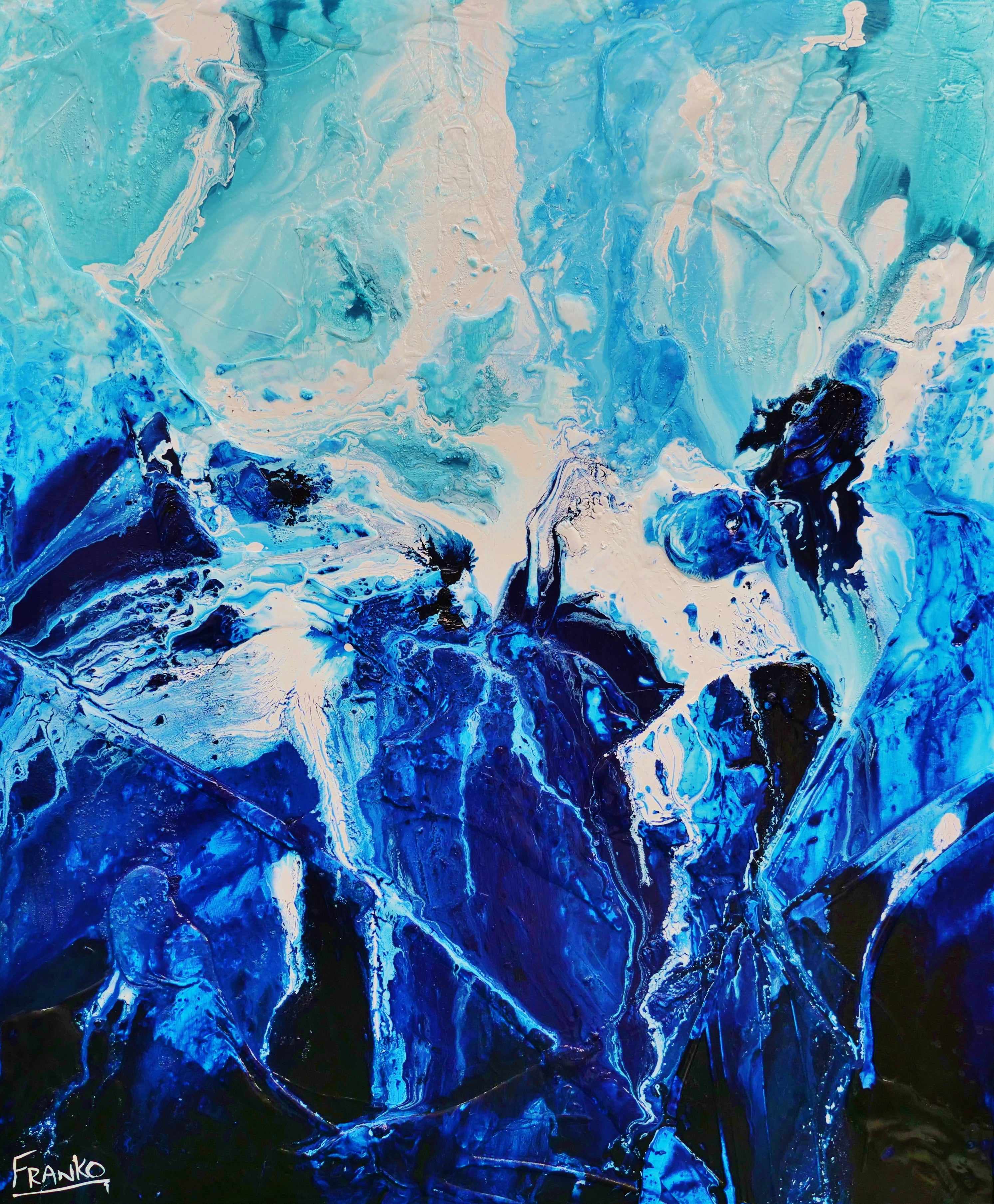 Blue and White Textured Abstract Painting 120cm x 100cm - Aquatic Mantle Wall Art for Living Room, Bedroom & Office Decor