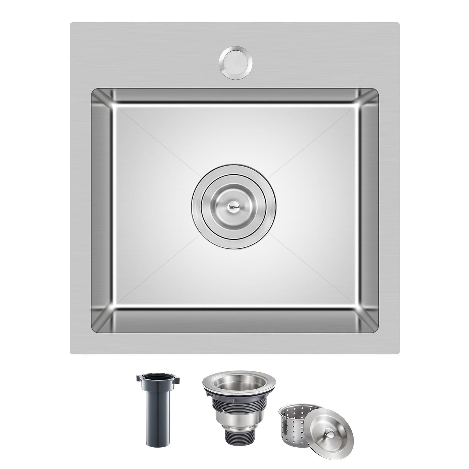 18 Inch Drop-in Kitchen Bar Sink - 18x18 Inch Single Hole Topmount Stainless Steel Sink, 18 Gauge Brushed Finish Single Bowl Bar Prep Sink - Perfect for Small Kitchens, Wet Bars & RV Campers