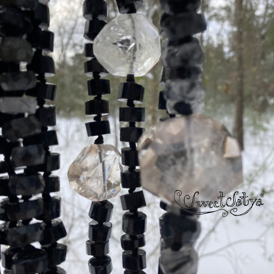 Natural Tourmaline Crystal Mala Beads Necklace for Meditation & Healing - Spiritual Jewelry for Yoga, Chakra Balancing & Positive Energy