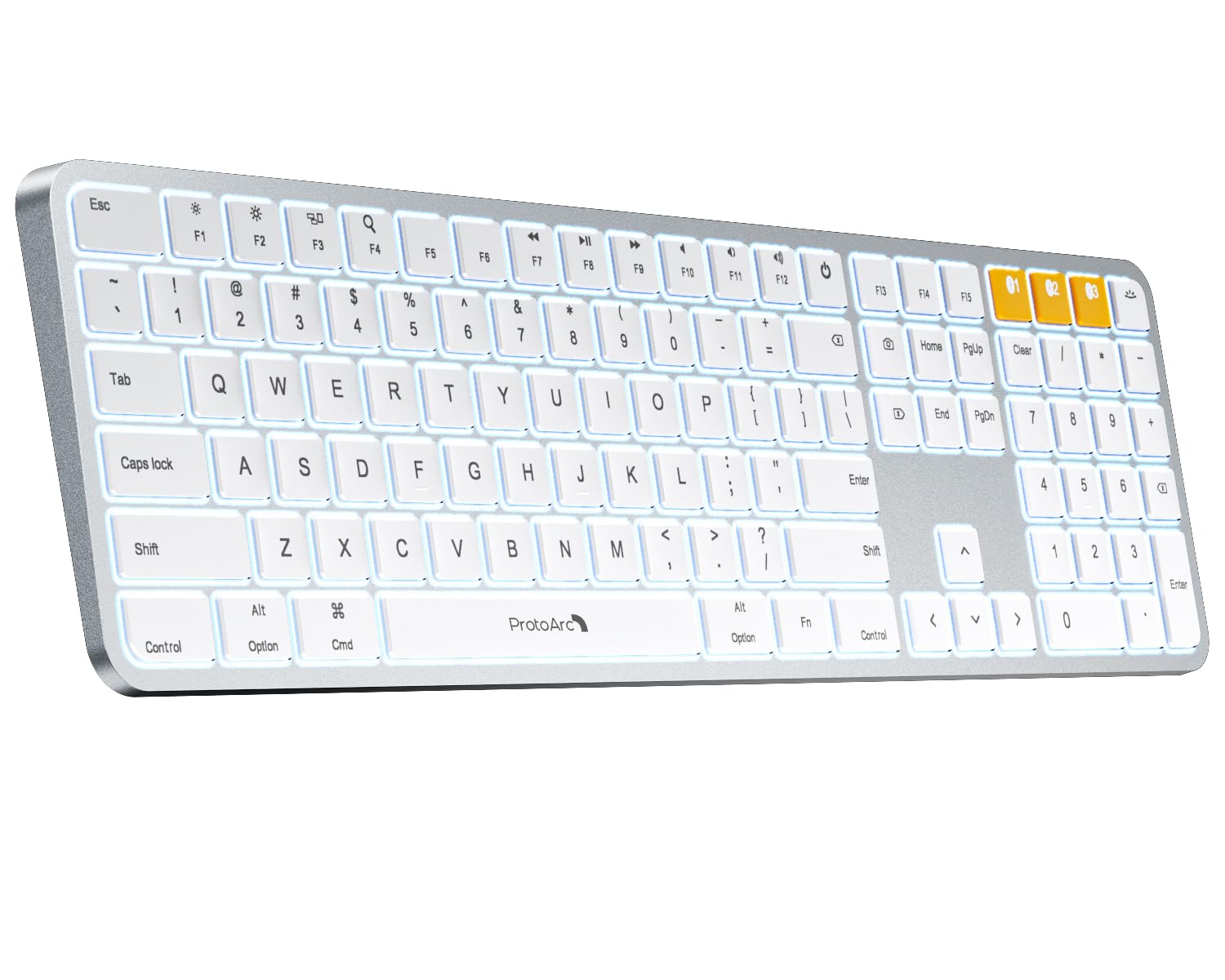ProtoArc K100-A Ultra Slim Wireless Bluetooth Keyboard with Backlit & Numeric Keypad - Rechargeable 3-Device Keyboard for Mac Mini, MacBook Pro/Air, iMac & iPad - Perfect for Home Office, Gaming & Productivity