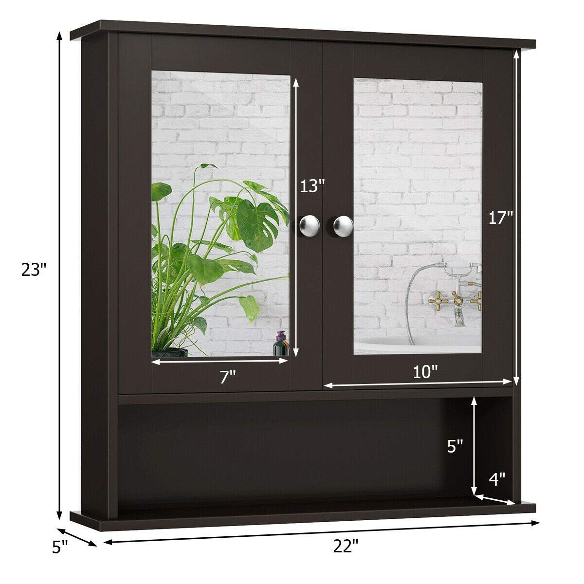 Wooden Mirror Cabinet for Bathroom - Double Door Wall Mounted Storage Organizer with Adjustable Shelves, 22 x 5 x 23 Inches, Brown - Perfect for Small Bathrooms & Vanity Organization