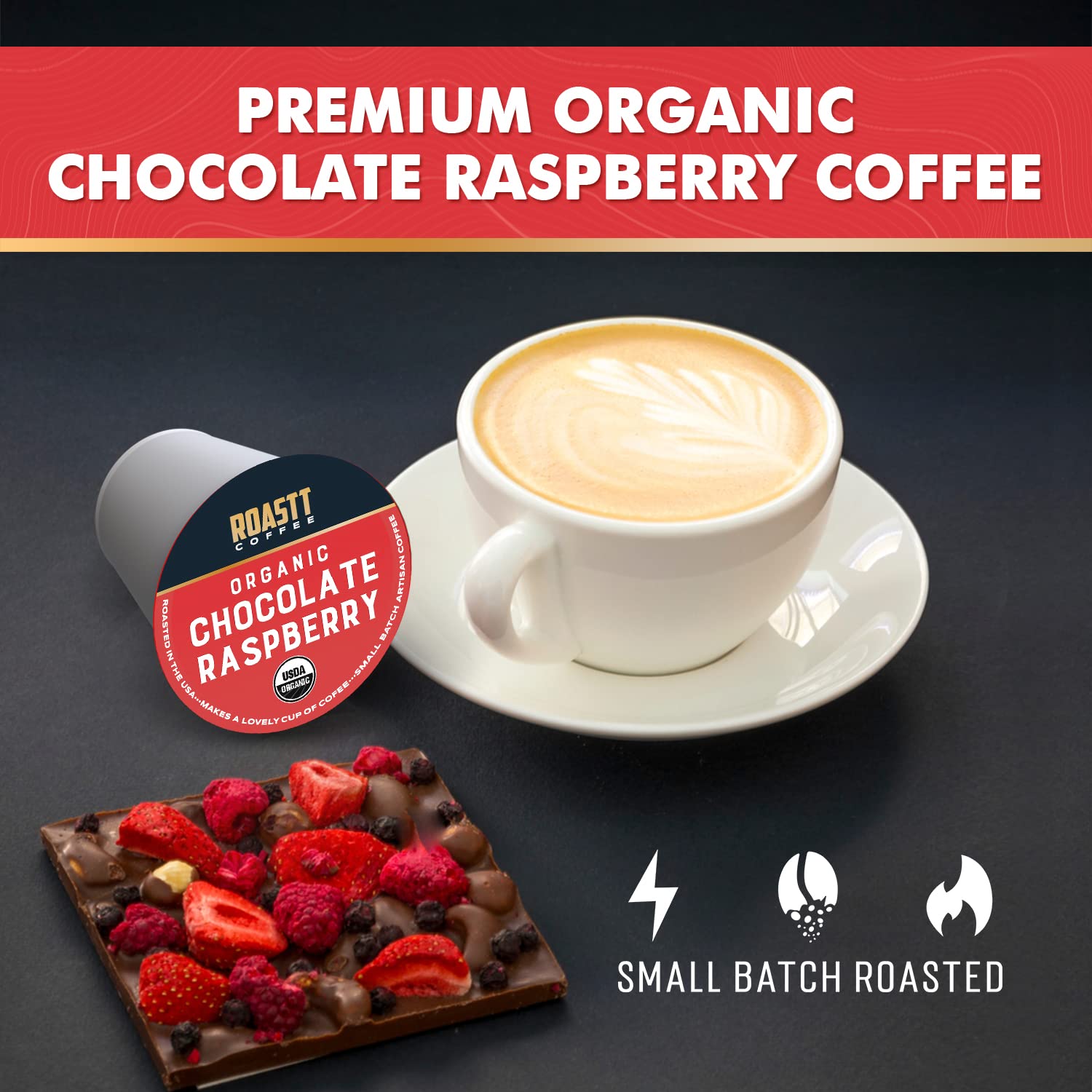 Organic Chocolate Raspberry Medium Roast Coffee Pods - 12 Count Single Serve K-Cups Compatible with Keurig 2.0 Brewers - Perfect for Home, Office & Gift Giving