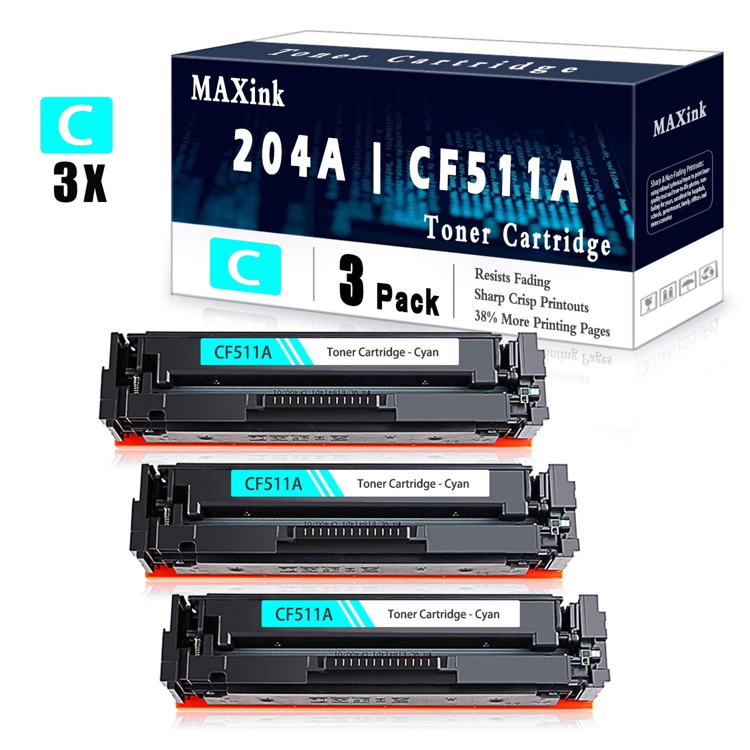 3-Pack Cyan 204A CF511A Compatible Toner Cartridge Replacement for HP Color LaserJet Pro M154a/M154nw/M180nw/M180n/M181fw/M181fdw Printers | High-Yield Printing | Home & Office Use