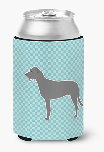 Irish Wolfhound Checkerboard Blue Can or Bottle Hugger - Insulated Cooler Sleeve for Beer, Soda & Water Bottles - Perfect for Picnics, BBQs & Outdoor Parties