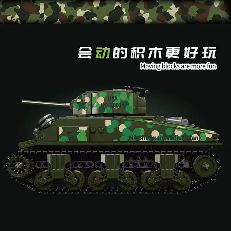 Mould King 20024 Sherman Tank RC Remote Control Military Model Building Blocks Toy - Perfect for WWII Enthusiasts, Collectors & STEM Education