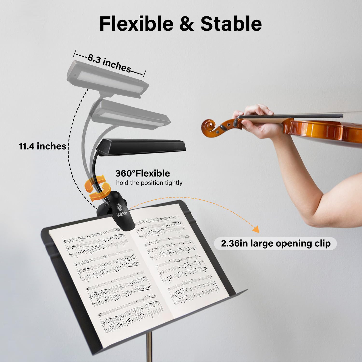 Vekkia 19 LED Music Stand Light with Adjustable Brightness - Portable Sheet Music Stand with Carrying Bag for Musicians, Pianists, Violinists - Perfect for Practice, Performances & Nighttime Reading