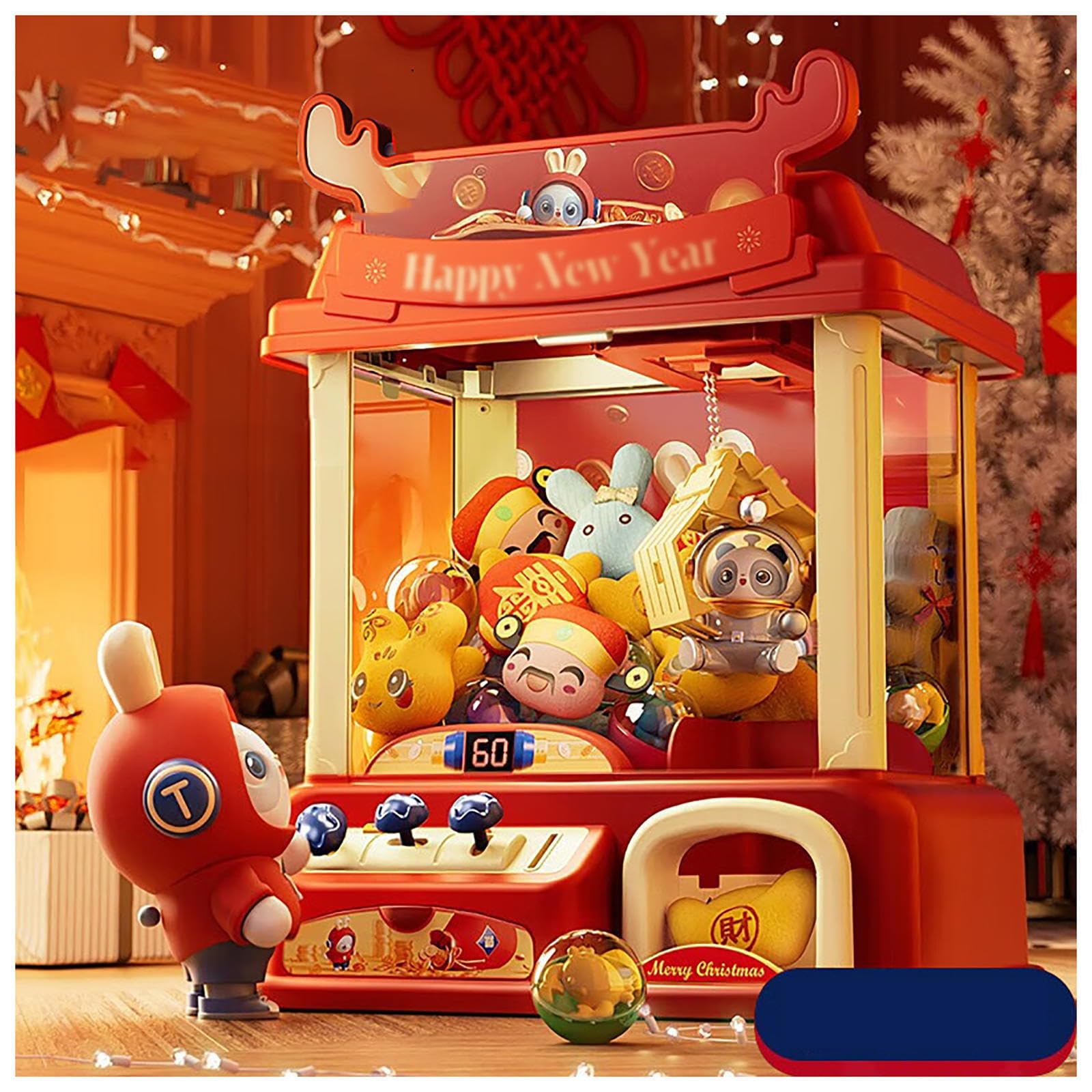 Full-Size Arcade Claw Machine with Light & Music - Includes 2 Panda Plush, 20 Assorted Dolls & 20 Gashapon Capsules - Fun Prize Grabber Game for Kids Ages 8+ - Perfect for Birthday Parties, Carnival Prizes & Family Game Nights