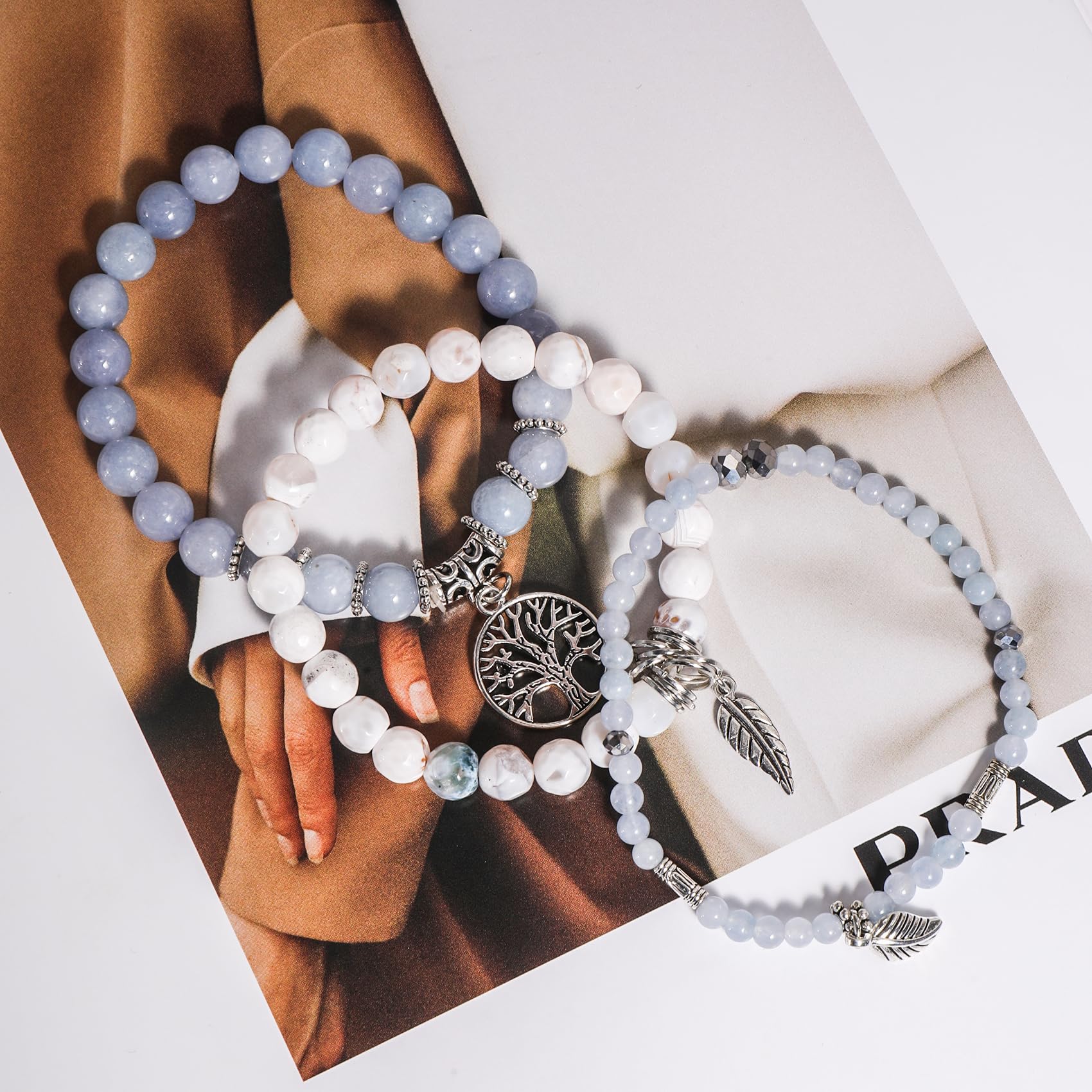 Healing Stone Crystal Beaded Bracelets for Women - Tree of Life Yoga Stretch Bracelet Set, Spiritual Jewelry Birthday Gifts for Her | Meditation, Yoga & Positive Energy Accessories