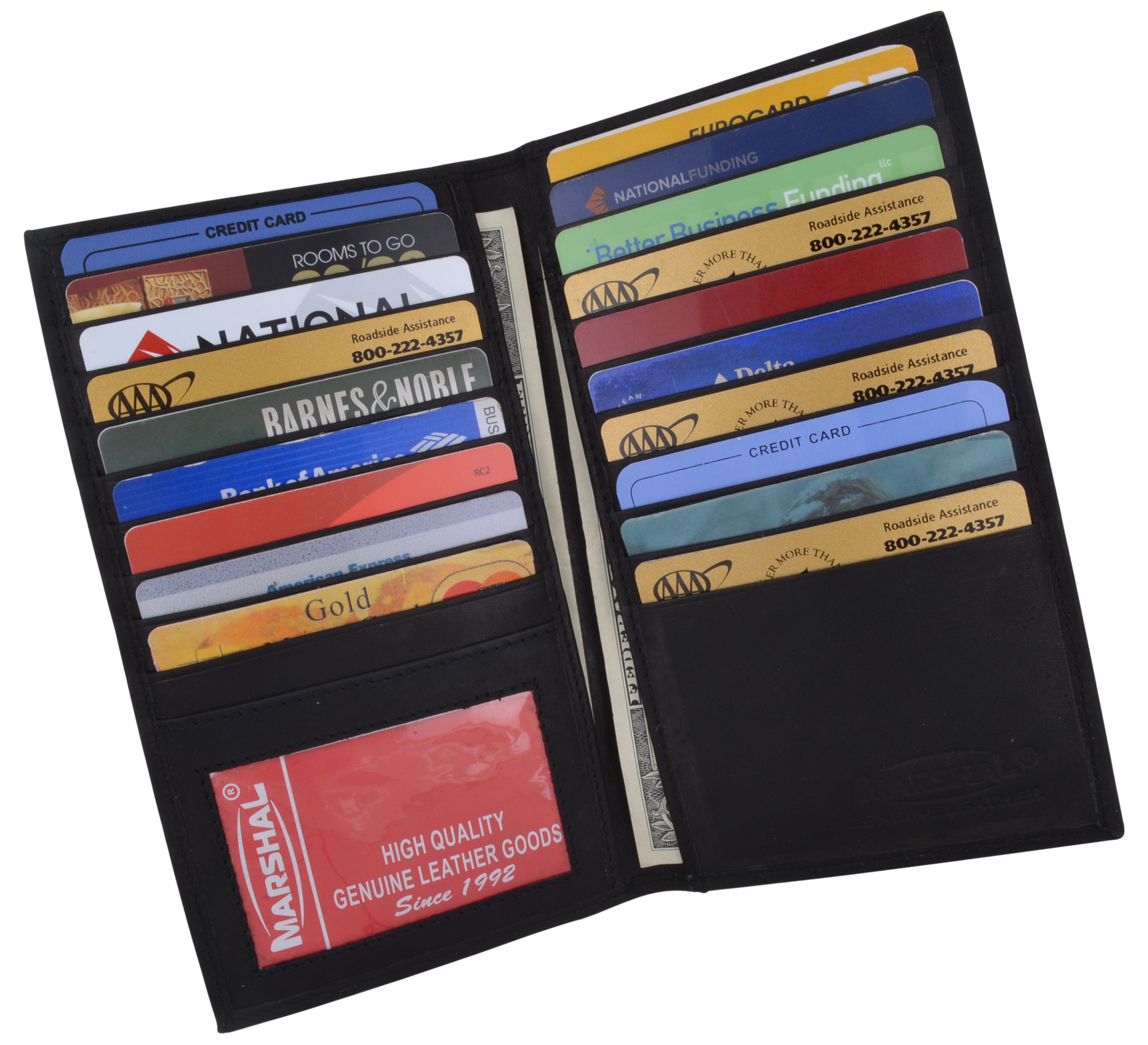 Genuine Leather Credit Card Holder Wallet - 19 Card Slots & ID Window - Slim RFID Blocking Wallet for Men & Women - Perfect for Travel, Business & Everyday Use (Black)