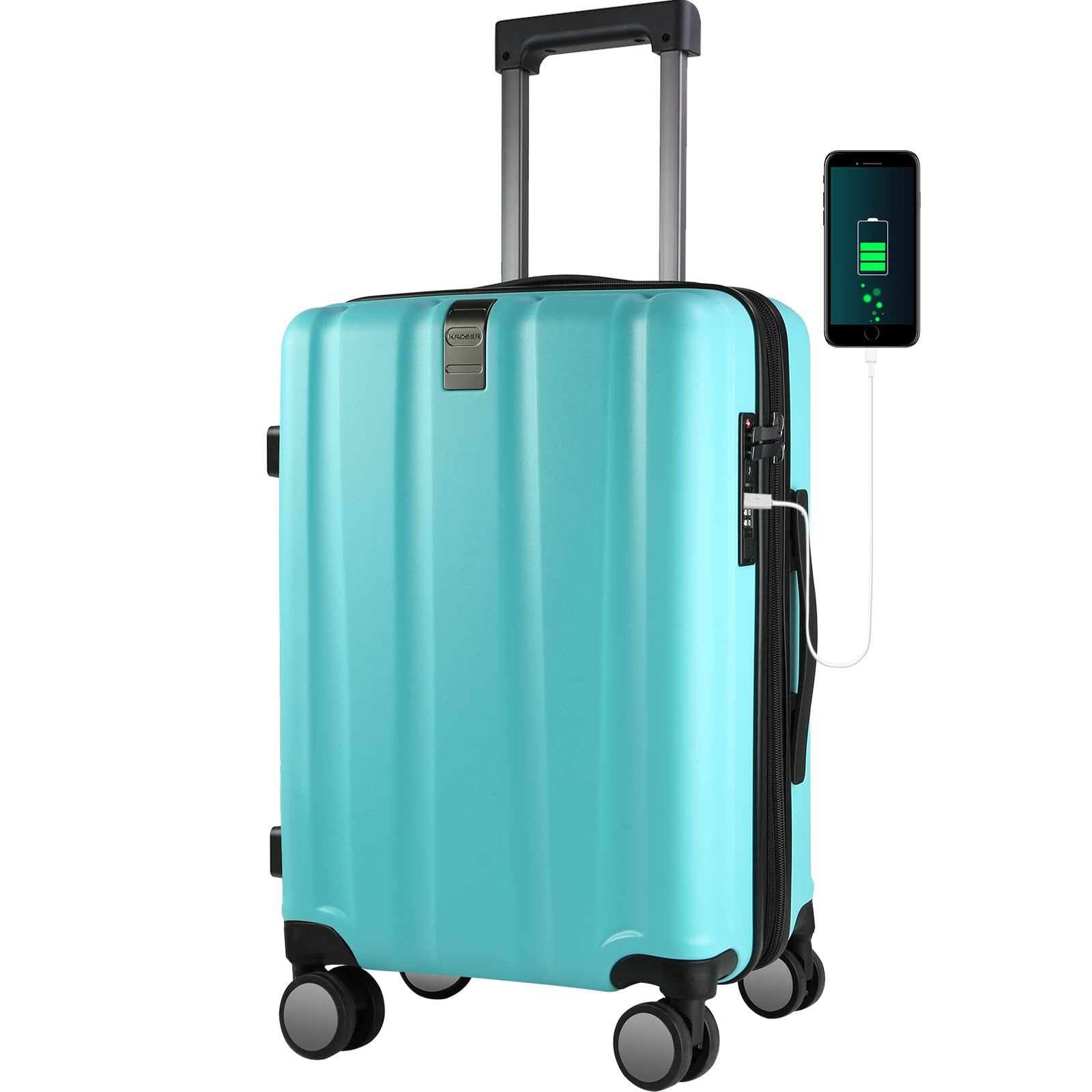 KROSER 20-Inch Hardside Expandable Carry On Luggage with 360° Spinner Wheels, Built-in TSA Lock & USB Charging Port - Durable Lightweight Suitcase for Travel, Business Trips & Weekend Getaways (Lake Blue)