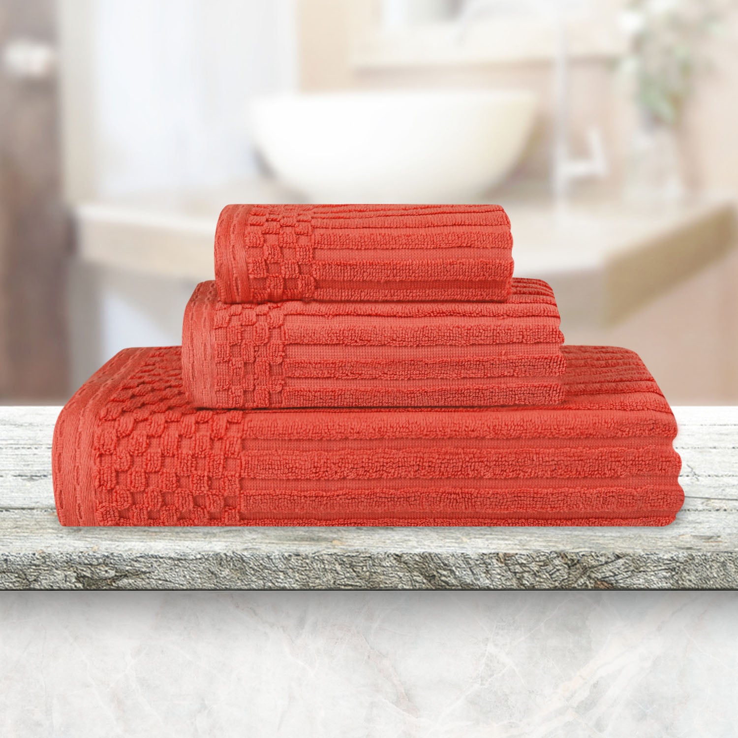 Premium Soho Ribbed Textured Cotton Bath Towel Set - Ultra Absorbent 3-Piece Towel Collection for Spa, Bathroom & Guest Use | Soft Luxury Towels for Home & Hotel