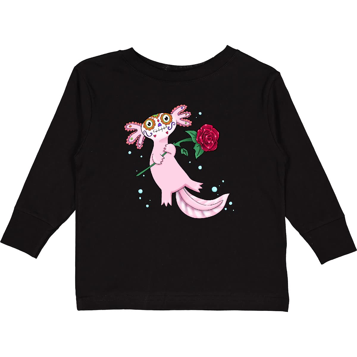 Inktastic Axolotl Sugar Skull Rose Print Toddler Long Sleeve T-Shirt - Cute Kids Casual Wear for Daycare, Playdates & Family Photos