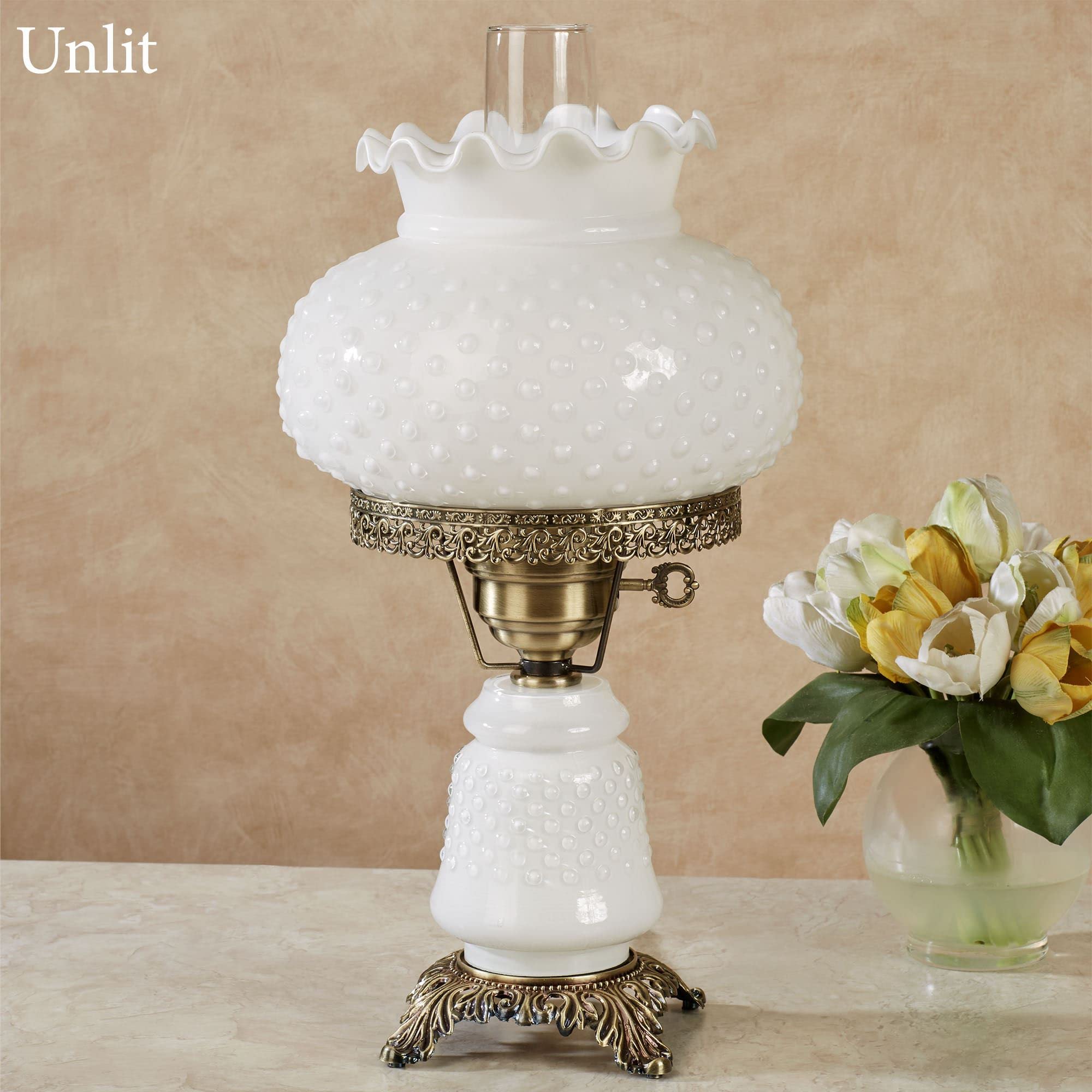 Touch of Class Mindy Hobnail Glass Table Lamp - Handcrafted White Shade & Blown Glass Globe - Victorian Hurricane Chimney Style - Perfect for Desk, Bedroom & Living Room Decor - Elegant Home Lighting Solution