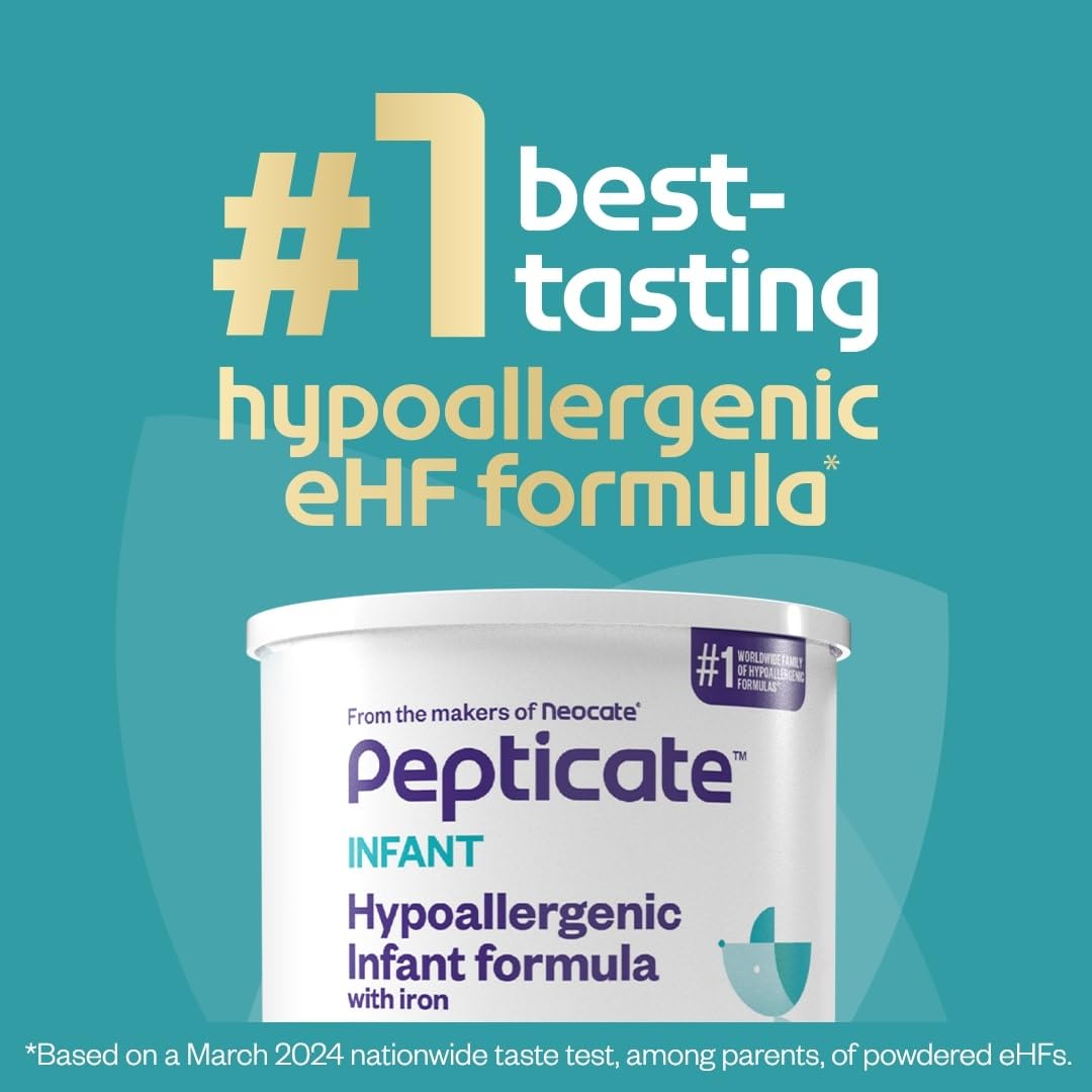 Pepticate Hypoallergenic Baby Formula Powder for Infants with Cow Milk Allergy - Contains Omega 3 DHA, ARA, Iron & Prebiotics - 13.2oz (4 Pack) - Ideal for Sensitive Newborns and Toddlers with Digestive Issues
