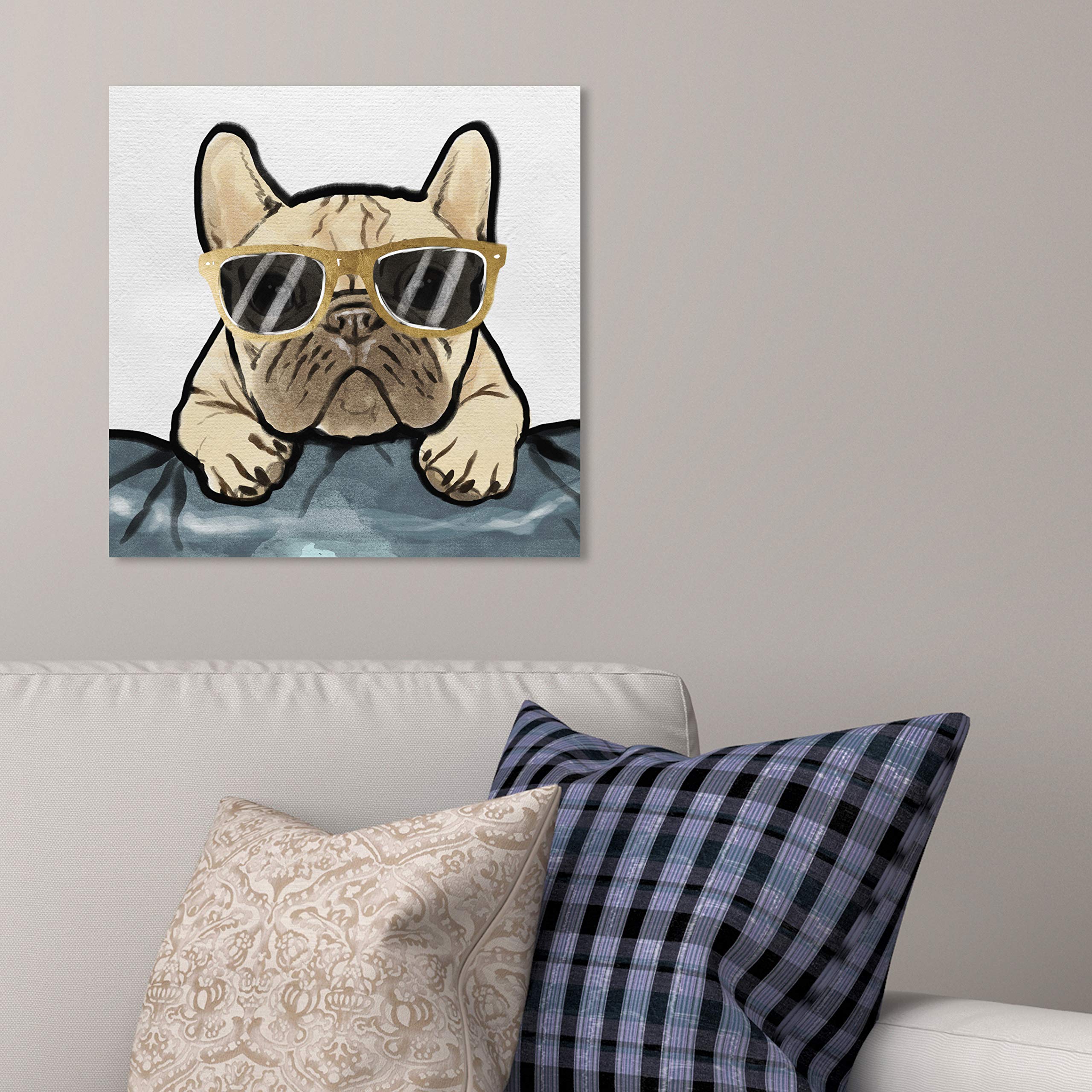 Gold Glasses Nerdy Frenchie Canvas Wall Art Print by Oliver Gal - Modern Animal Decor for Living Room, Bedroom & Office