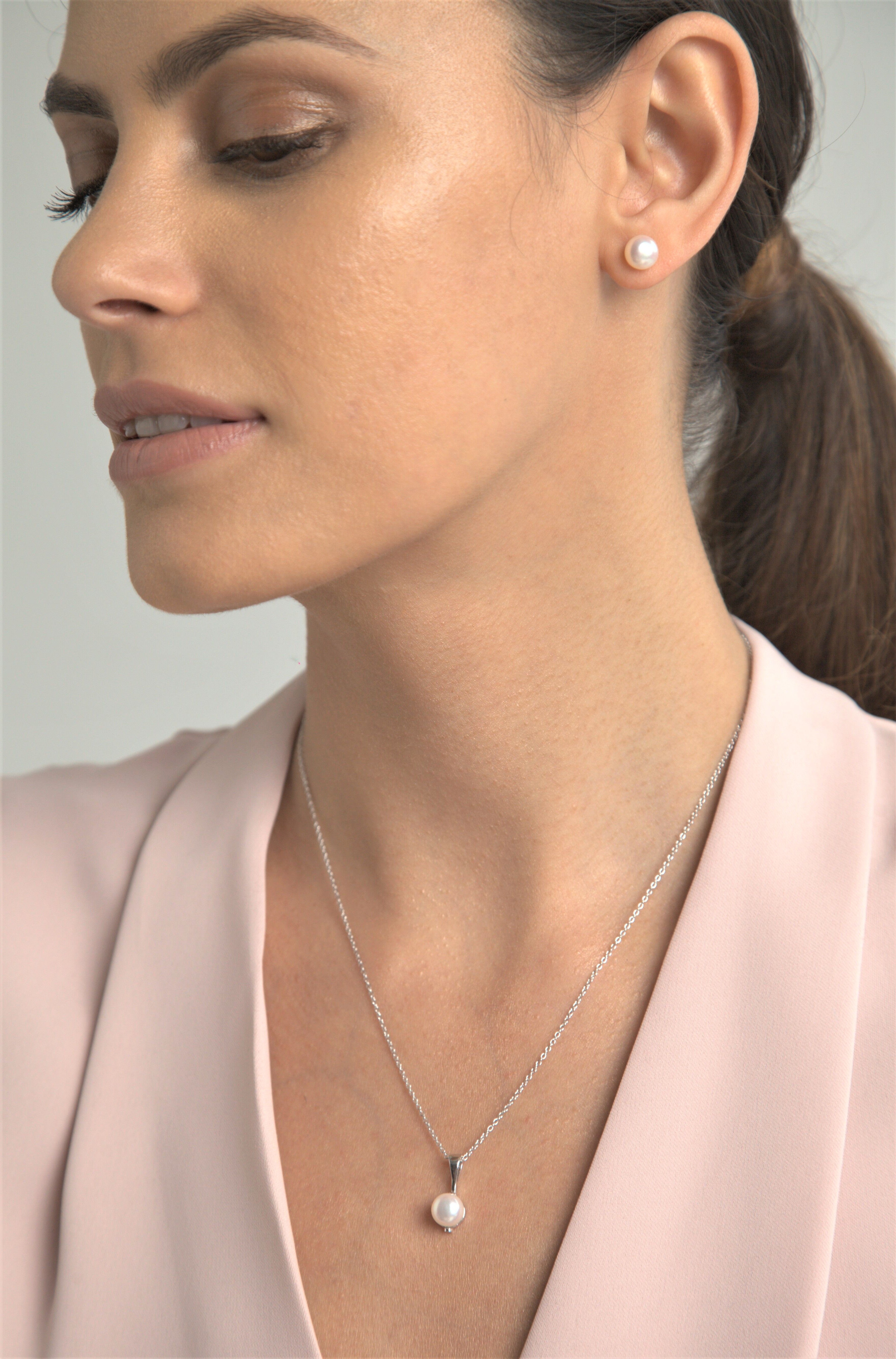 Freshwater Button Pearl Earrings and Necklace Set - Elegant Jewelry for Women, Perfect for Weddings, Parties & Gifts