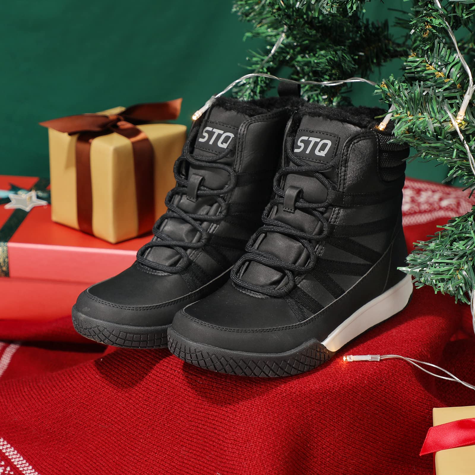 STQ Women's Winter Walking Boots - Waterproof Ankle Boots with Zipper & Lace-Up Design, Lightweight Warm Snow Boots for Hiking, Travel & Outdoor Activities
