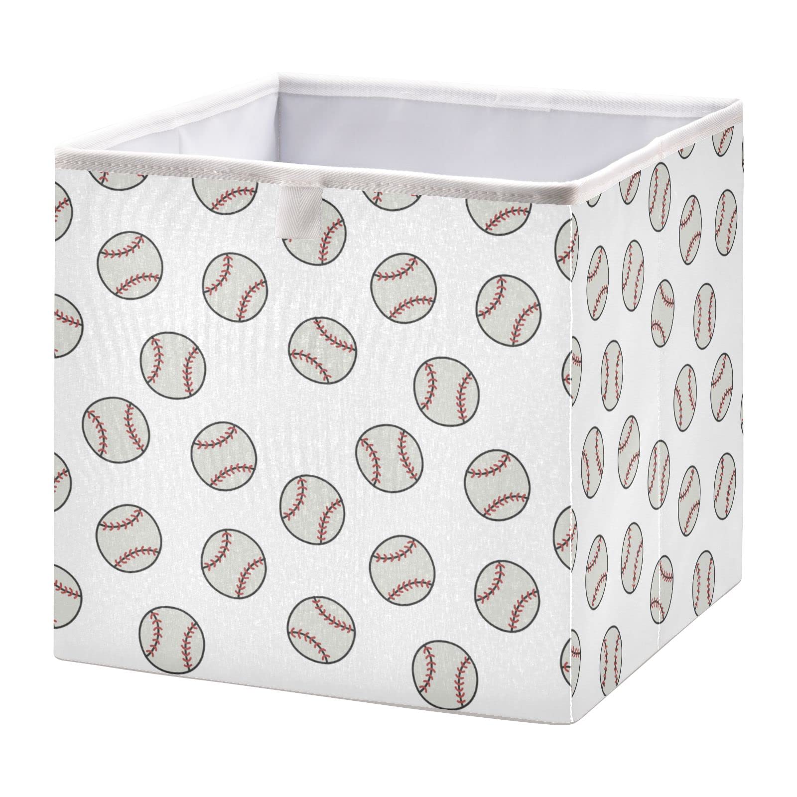 Doodle Baseball Storage Basket - Collapsible Fabric Cube Organizer for Home, Office, Kids Room & Playroom - Foldable Square Storage Bin for Toys, Books & Clothes