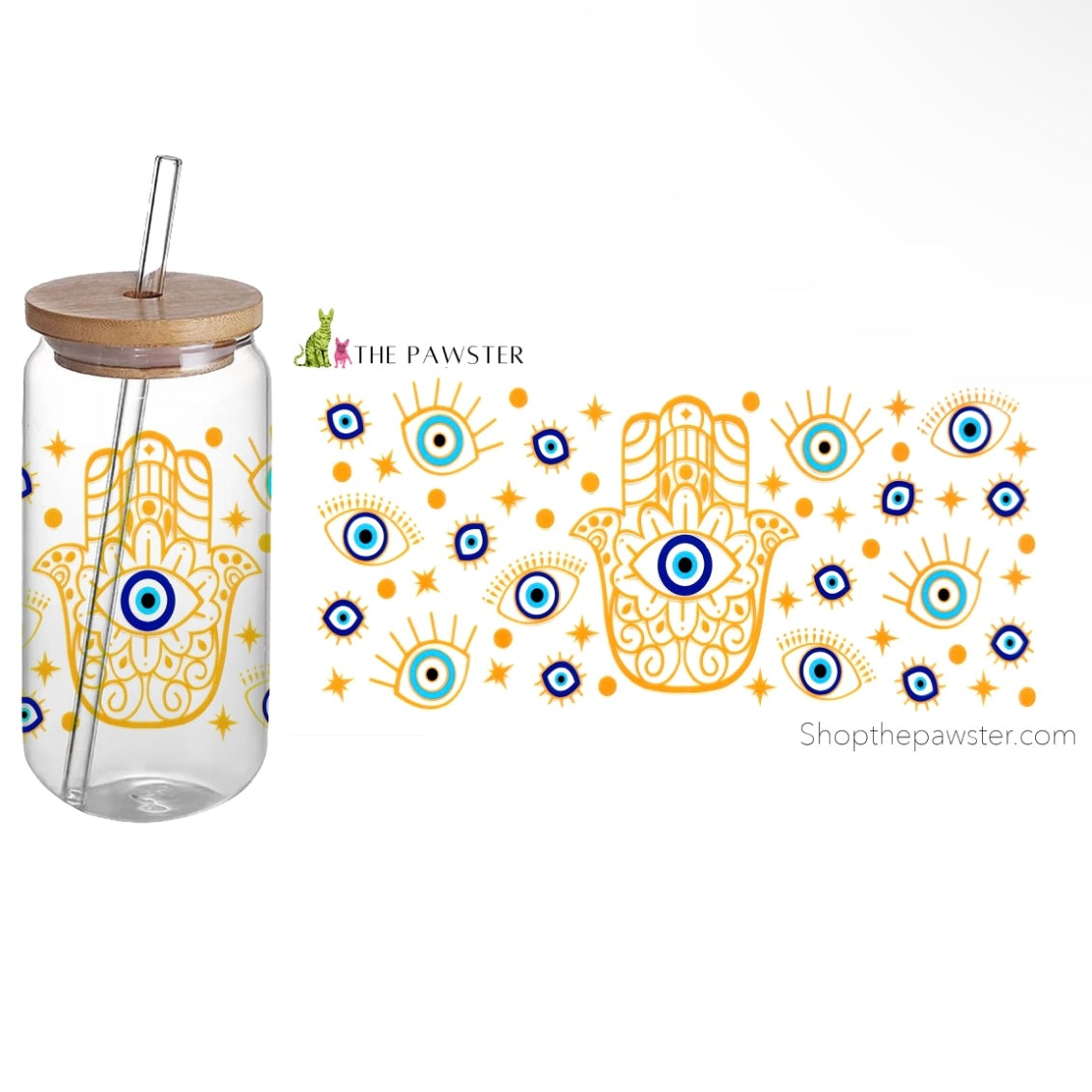 12-Pack Blue Hamsa Hand & Evil Eye 16oz Cup Wraps - Protection Charm Design for Coffee Mugs, Tumblers & Drinkware (Perfect for Home, Office & Gift Giving)