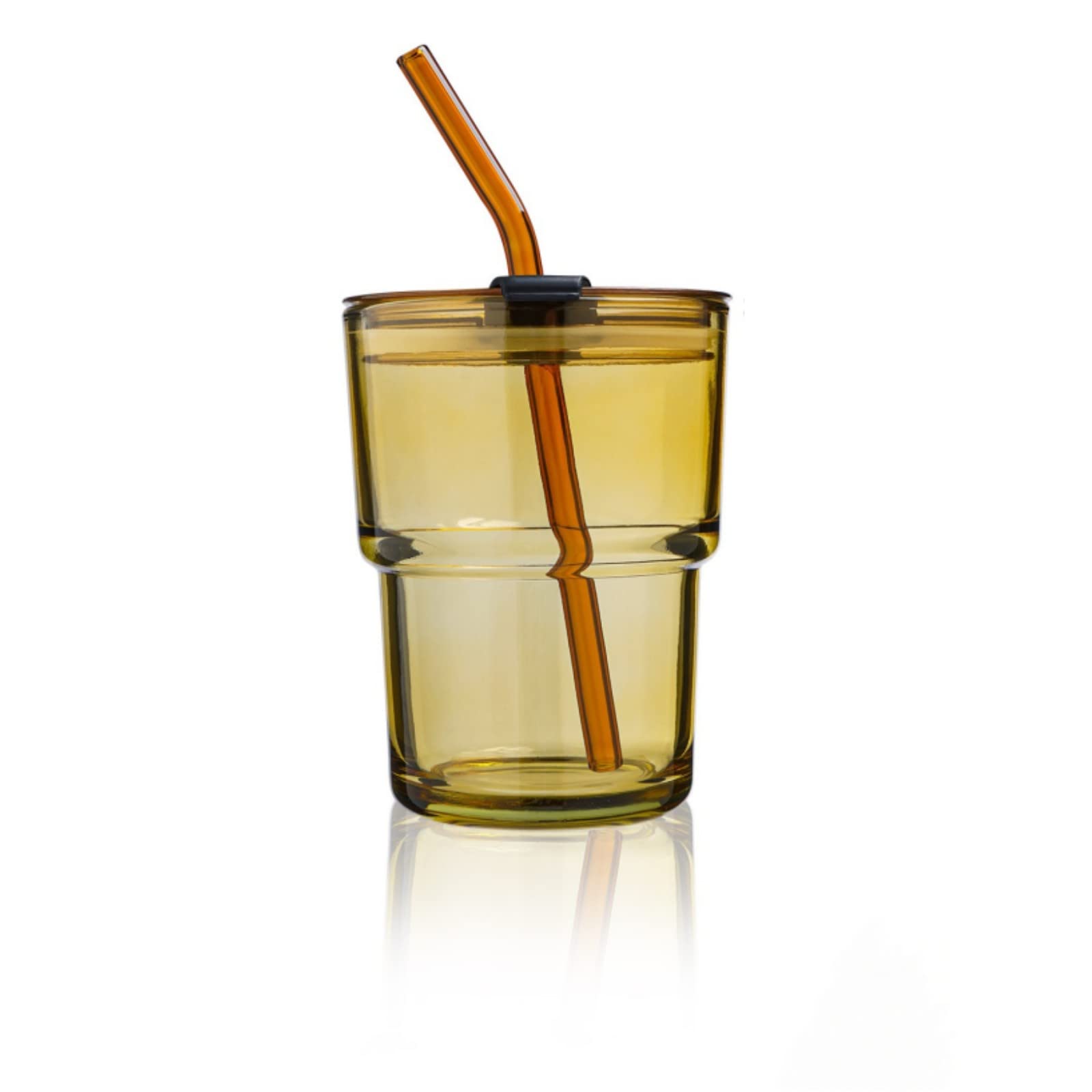 13 OZ/400ML Insulated Coffee Tumbler with Straw & Leak-Proof Lid - Thick Wall Glass Mug for Iced Coffee, Tea, Water - Perfect for Travel, Office & Home Use (Amber)
