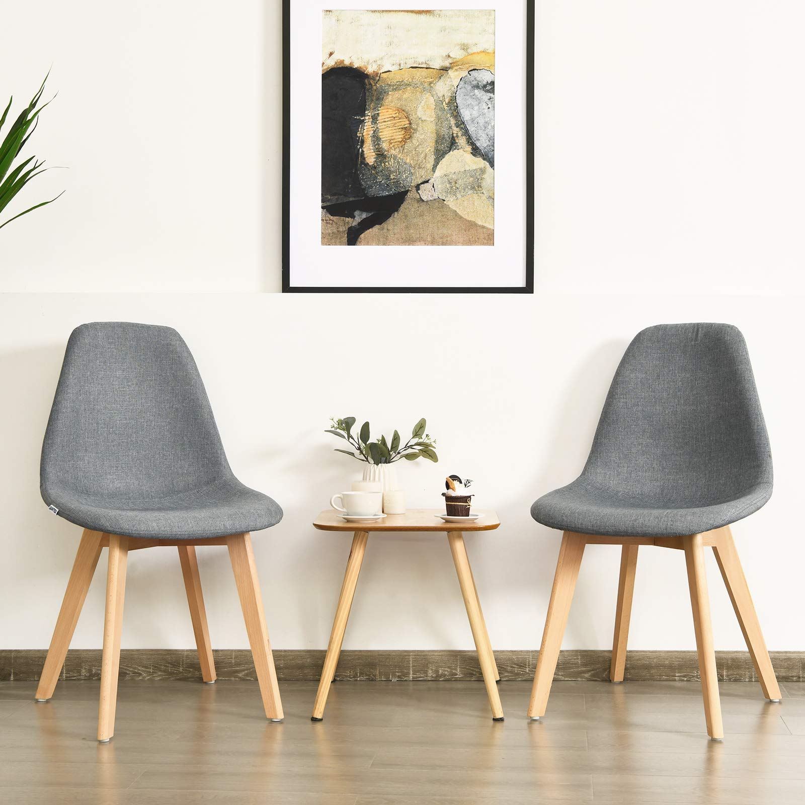 Giantex Set of 4 Modern Fabric Dining Chairs - Upholstered Accent Chairs with Solid Wood Legs & High Backrest - Soft Padded Seat for Kitchen, Dining Room - Easy Assembly Grey - Perfect for Home Decor, Restaurant, and Office Use
