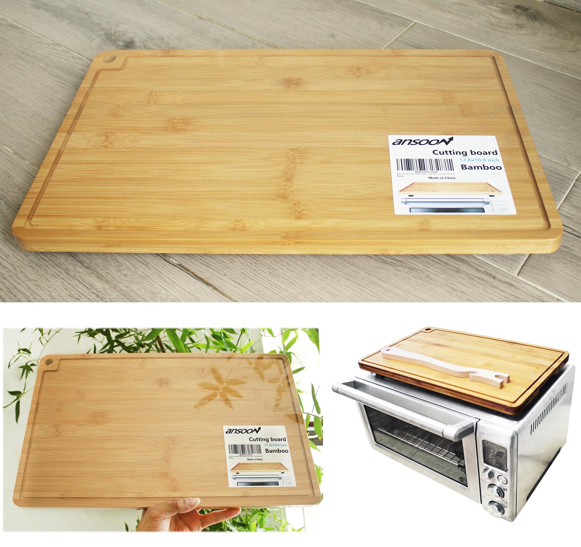 Premium Bamboo Wood Cutting Board for Breville BOV800XL 860BSS 845BSS Smart Toaster Oven - Heat Resistant with Silicone Feet & Rack Push Accessories - Space Saving Kitchen Organizer for Baking, Toasting & Meal Prep