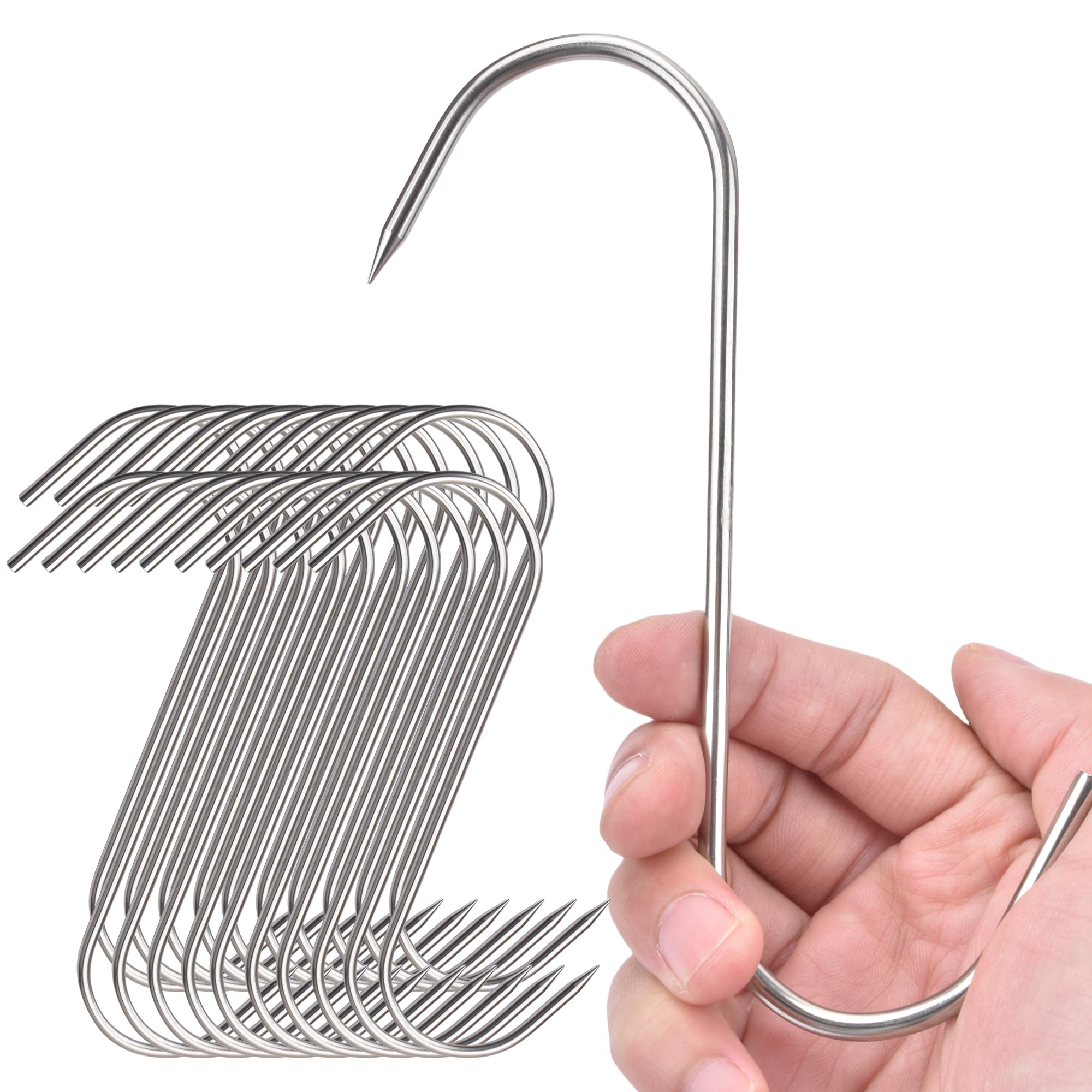 20 Pack Stainless Steel Meat Hooks - 6 Inch Butcher Hooks for Poultry Processing, Smoking, Drying, BBQ & Sausage Making - Heavy Duty 4mm Hanging Hooks for Commercial Kitchens & Home Use