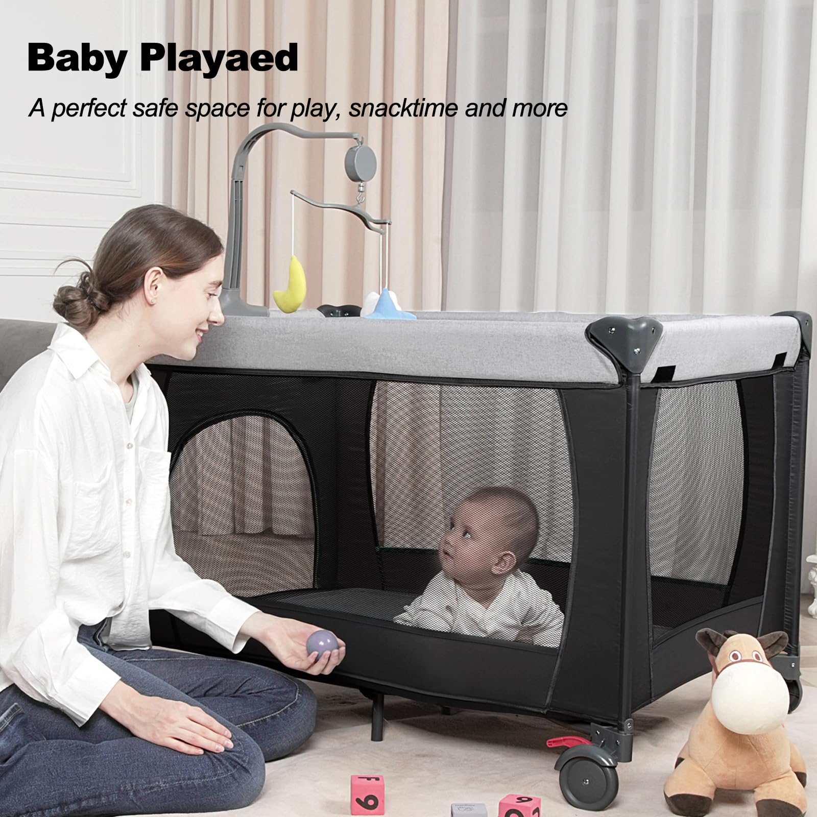 Portable Baby Bassinet Bedside Sleeper with Diaper Changer - Foldable Playard & Travel Playpen - Lightweight Pack and Play Crib with Carry Bag for Nursery, Travel & On-the-Go Parenting
