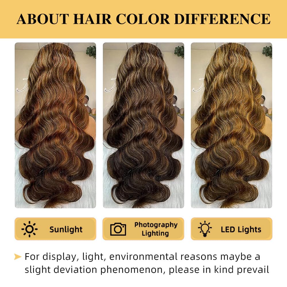 Xagujpo 26inch Body Wave V Part Human Hair Wig - No Sew #FB30 Ombre Brown U Part Wig with 180% Density - Highlighted Human Hair Wigs for Women | Perfect for Daily Wear, Parties & Special Occasions