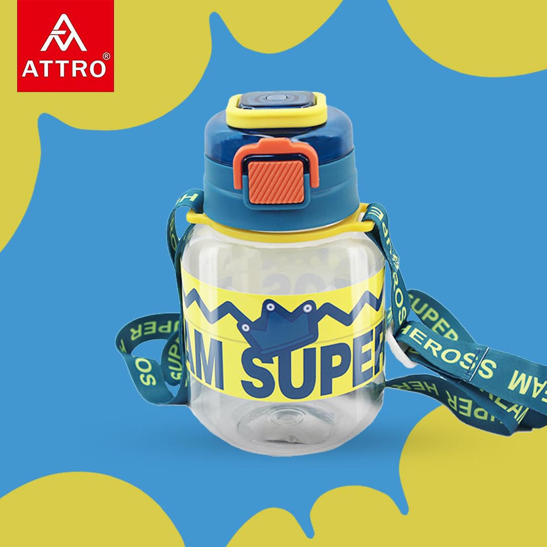 Attro Spike Kids 670ml Water Bottle with Straw Lid & Nylon Strap - BPA Free, Leak Proof Stainless Steel Bottle for Toddlers - Dark Blue - Perfect for School, Outdoor Activities and Travel