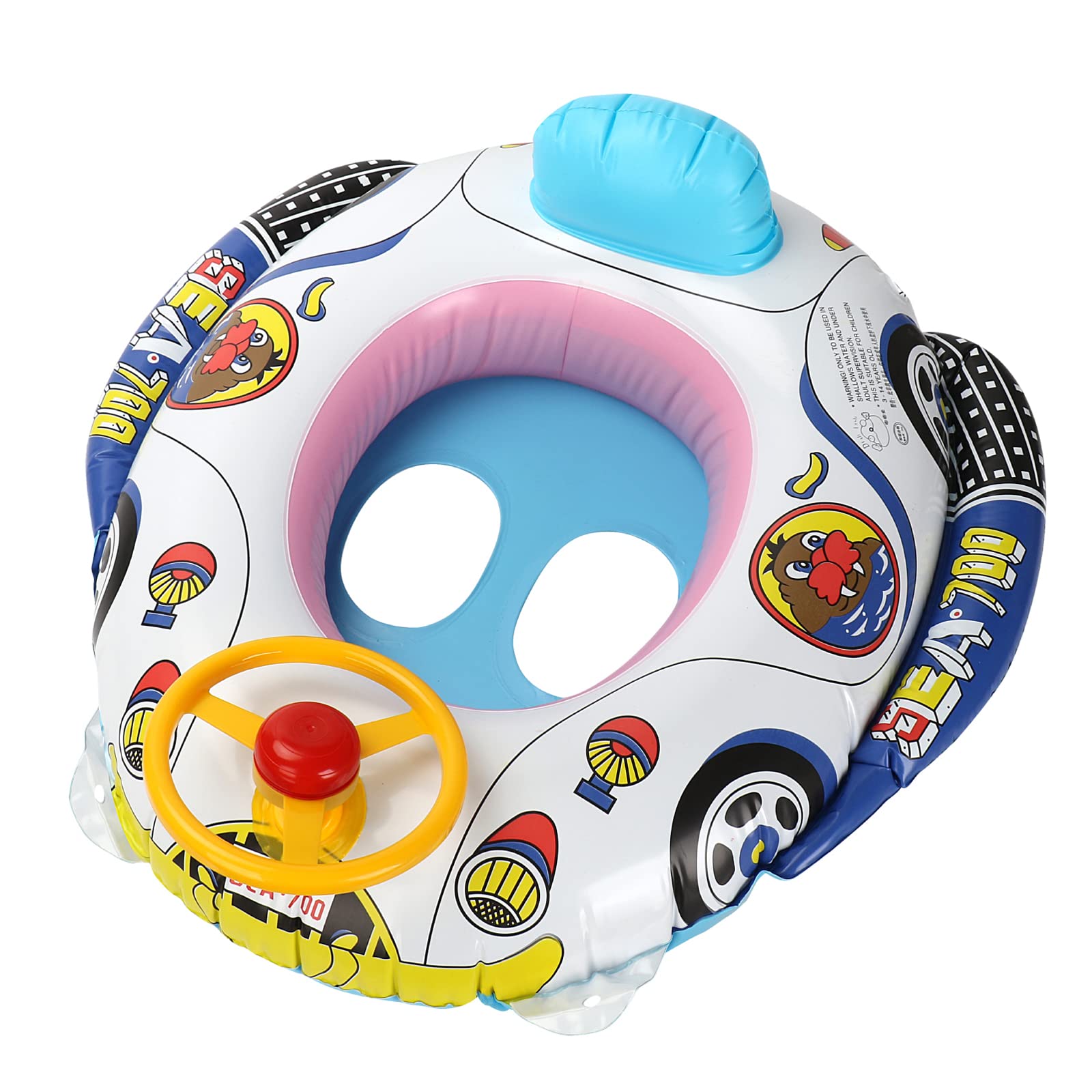 **Inflatable Baby Pool Float Boat for Toddlers 6-24 Months - Car Style with Steering Wheel & Horn - Safe Swimming Ring Seat for Infants - Perfect for Pools, Lakes & Beach Fun**
