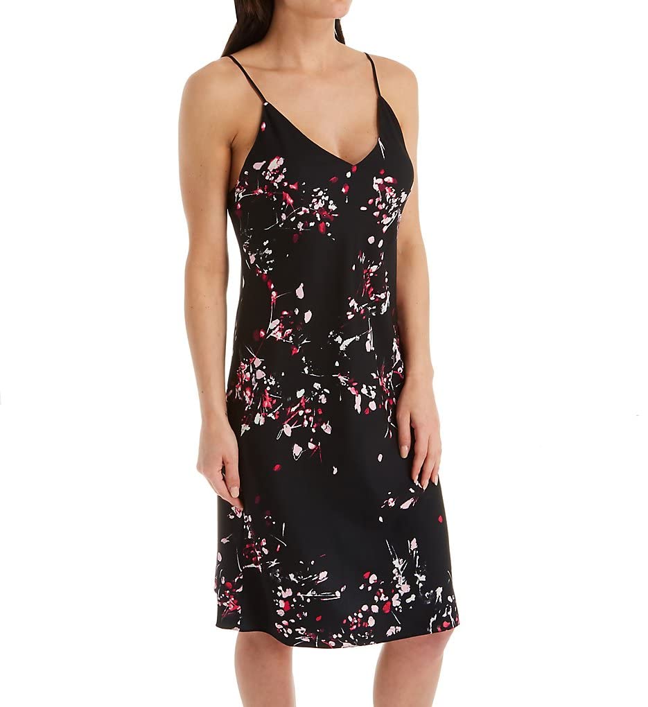 Natori Women's Matsuri Printed Slip Nightgown H73039 - Black/Pink Bloom Floral Design, Size S | Comfortable Sleepwear for Relaxing at Home or Travel