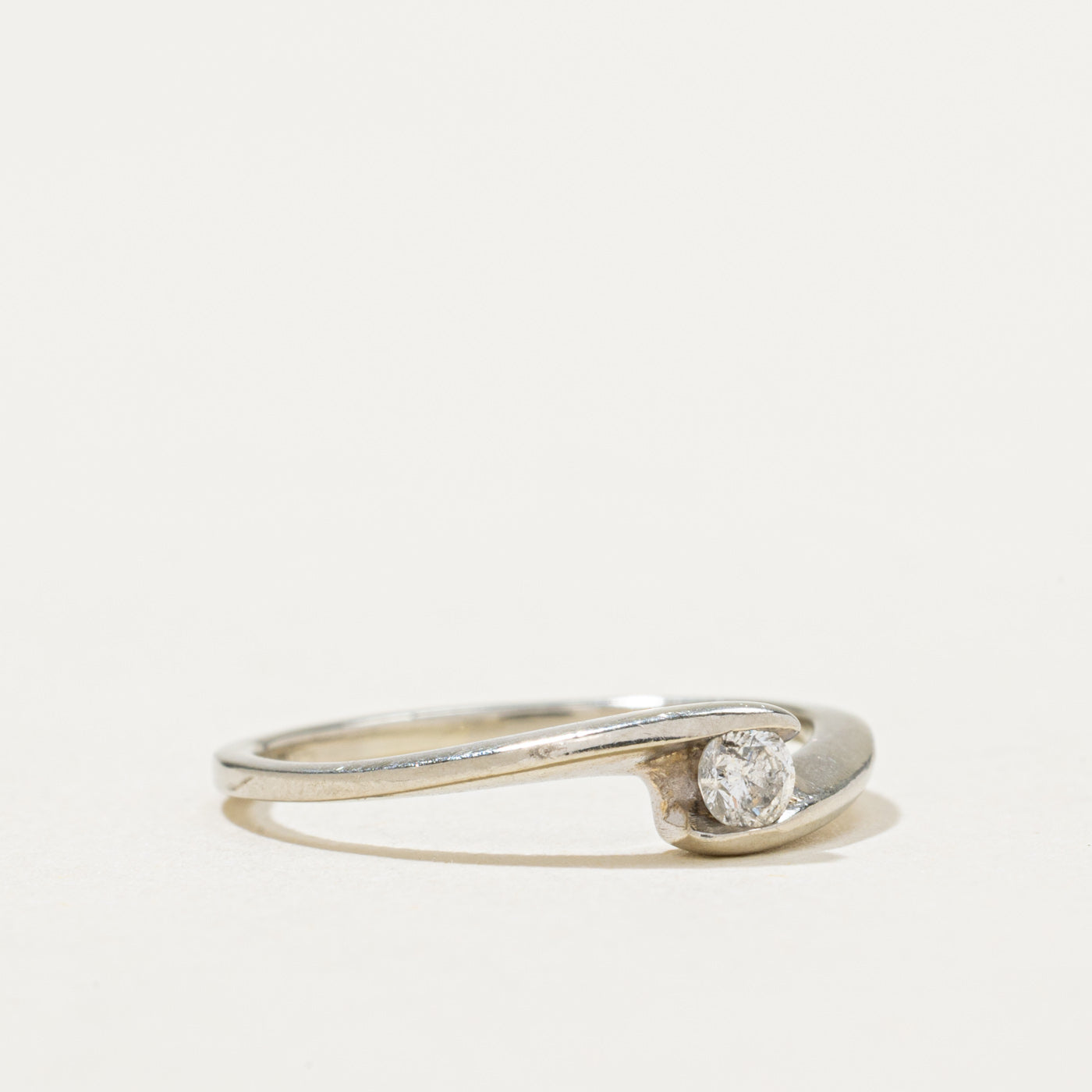10K White Gold Tension Set Diamond Bypass Ring - 0.075ct Natural Diamond Wedding Band - Size 3.75 - Perfect for Engagement, Anniversary & Everyday Elegance