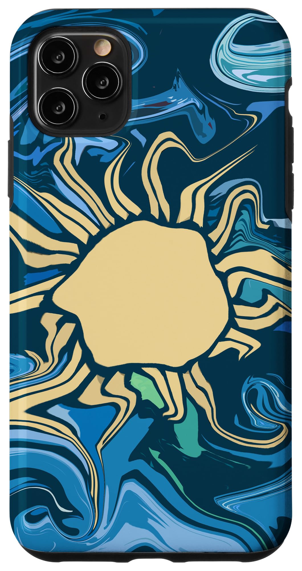 iPhone 11 Pro Max Case - Psychedelic Sun & Ocean Painting Design - Trippy Magic Mushrooms Art - Perfect Gift for Music Festivals & Beach Vacations