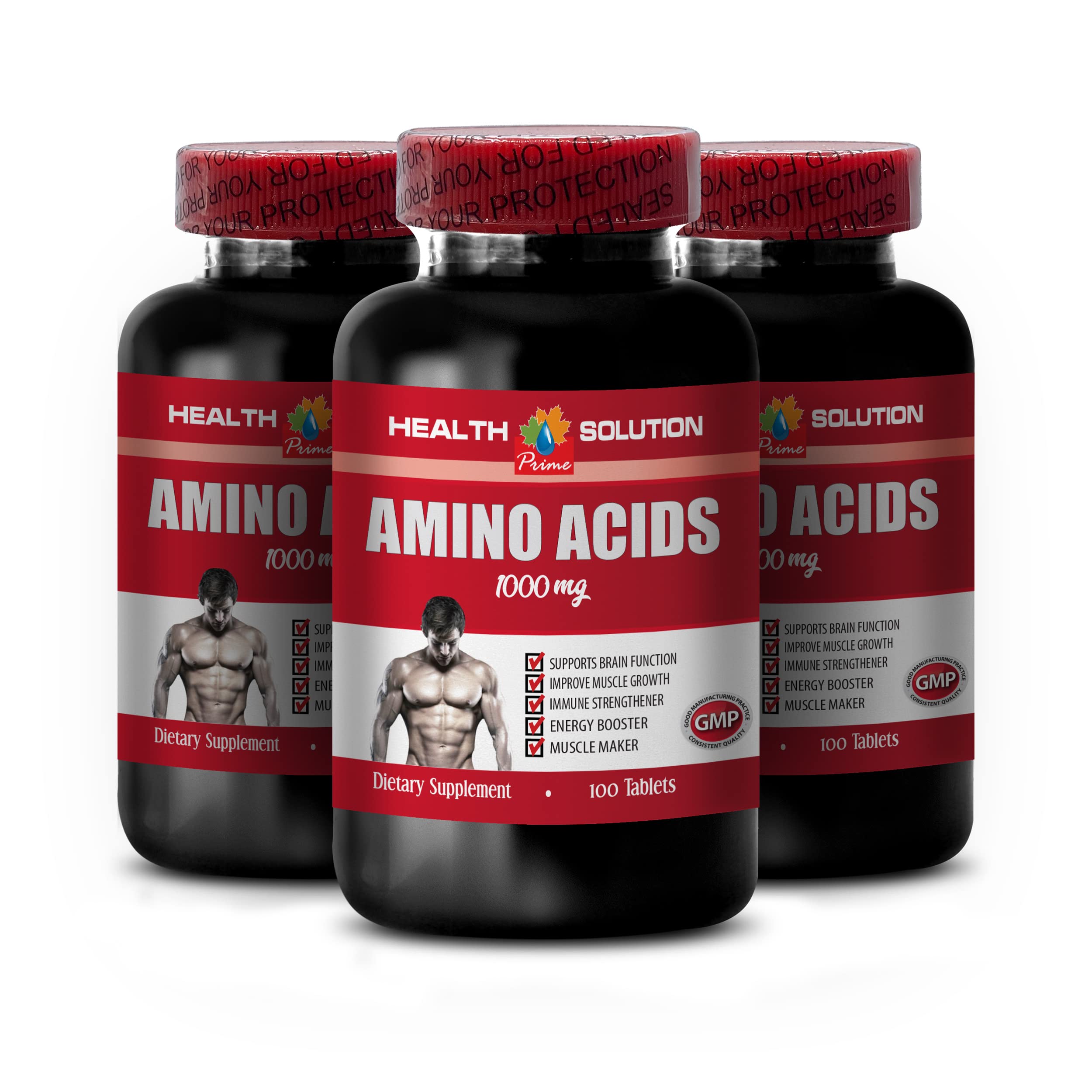 Health Solution Prime Pre Workout Complex - 1000mg Amino Acids with L-Arginine & L-Lysine - 300 Tablets (3 Bottles) - Boosts Energy & Endurance for Gym, Running & Fitness Training