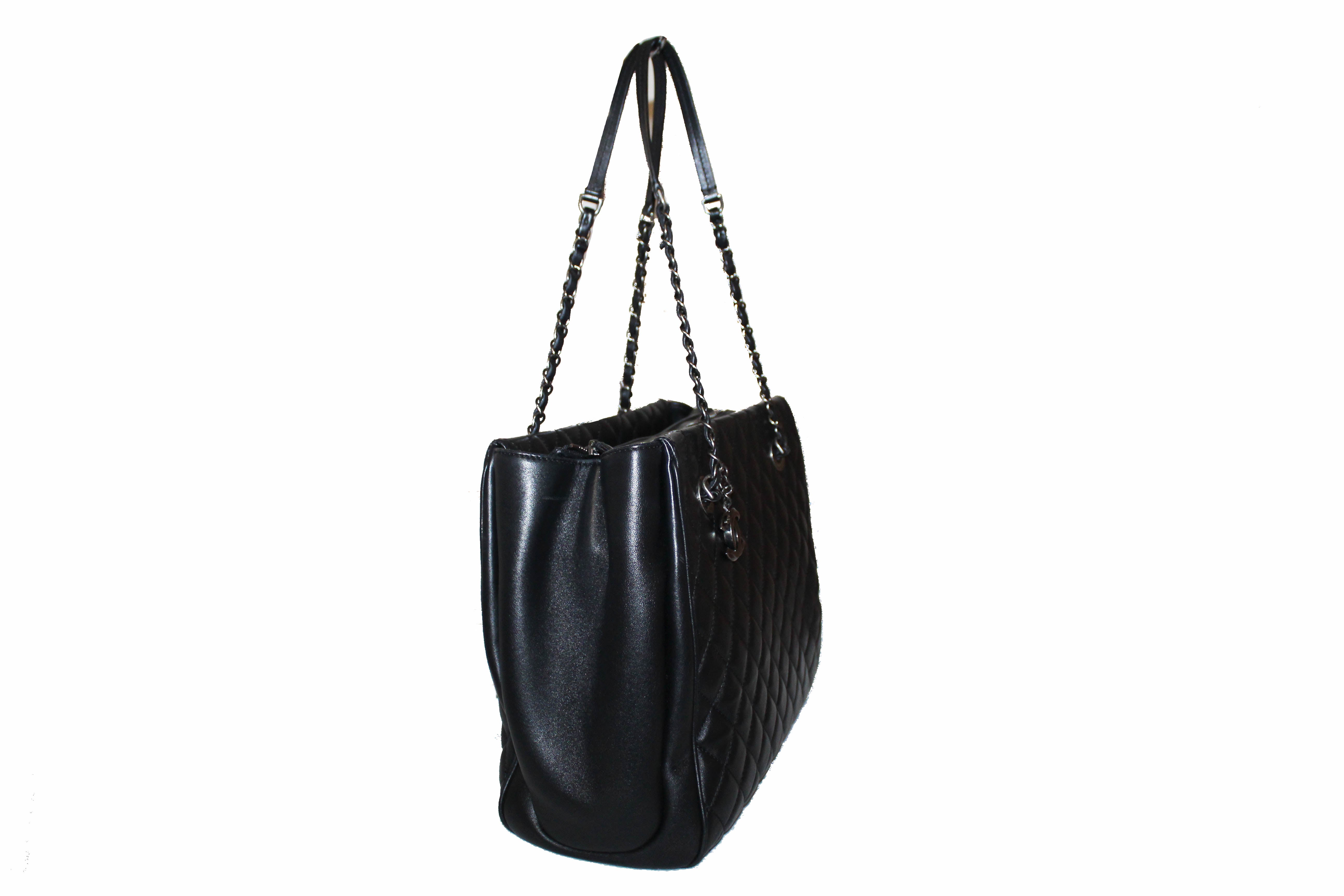 Authentic Chanel Black Quilted Lambskin Leather Tote Bag for Women - Luxury Designer Handbag for Work, Travel & Everyday Use