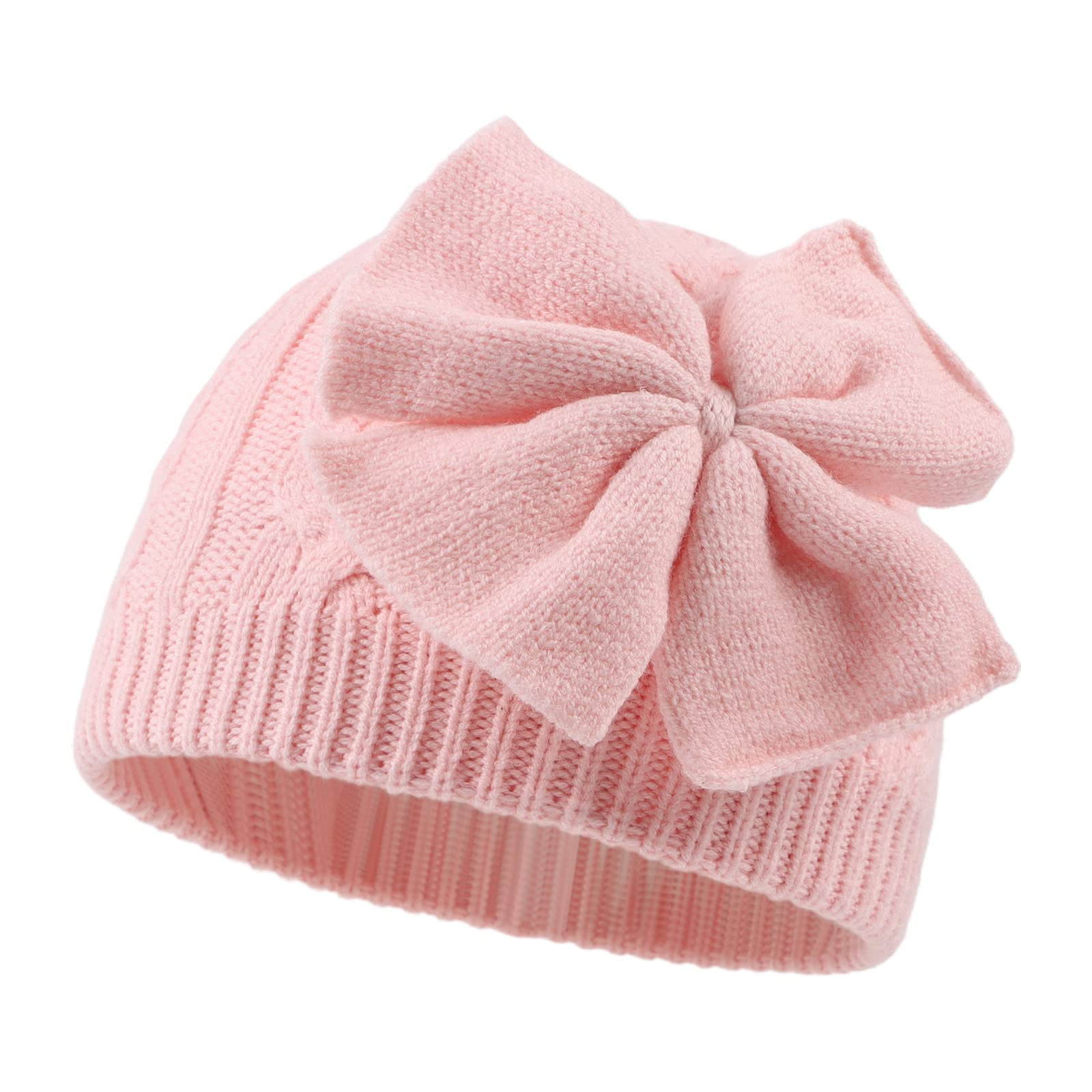Zsedrut Baby Girls Knit Hats - Soft Winter Beanie with Bow for Toddler & Infant - Warm & Cute Headwear for Newborn to 24 Months - Perfect for Outdoor Play, Winter Walks & Photoshoots