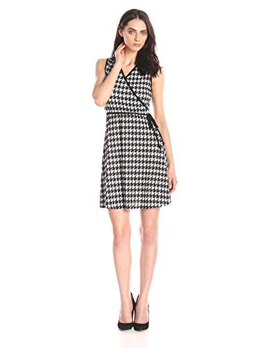 Star Vixen Women's Sleeveless Faux-Wrap Dress - Stretchy Summer Cocktail Party Dress for Women, Flattering V-Neck & Ruffle Hem - Perfect for Weddings, Date Nights & Office Wear