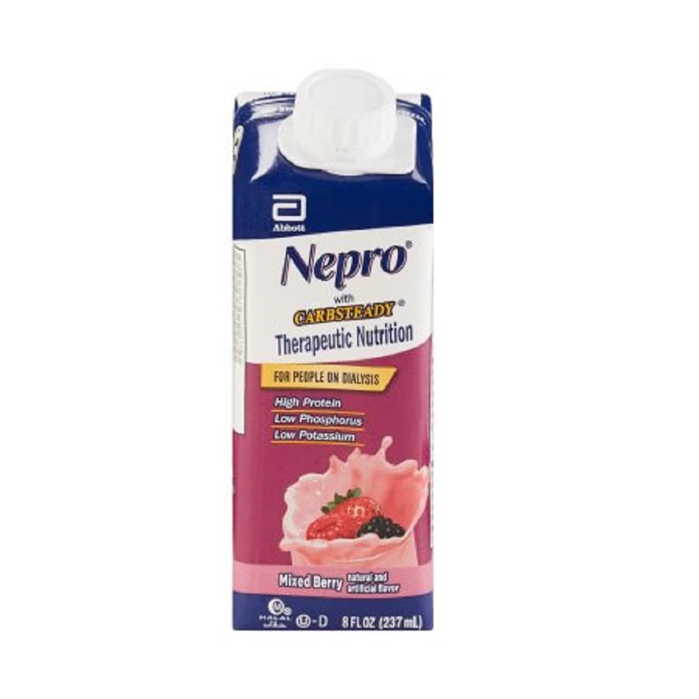 Nepro with Carb Steady Complete Nutrition Shake - Mixed Berry Flavor, Case of 24 (8 oz) Ready-to-Drink Bottles - Ideal for Renal Care, Diabetes Management & Meal Replacement
