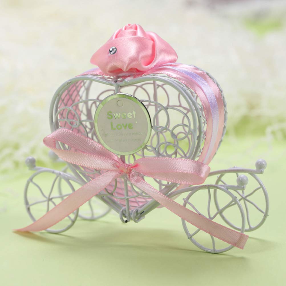 Happyyami 5pcs Heart-Shaped Chocolate Carriage Keepsake Box - Elegant Wedding Favor Candy Container for Guests, Romantic Candy Storage Case with Metal Stand - Perfect for Bridal Shower, Anniversary Gifts & Home Decor